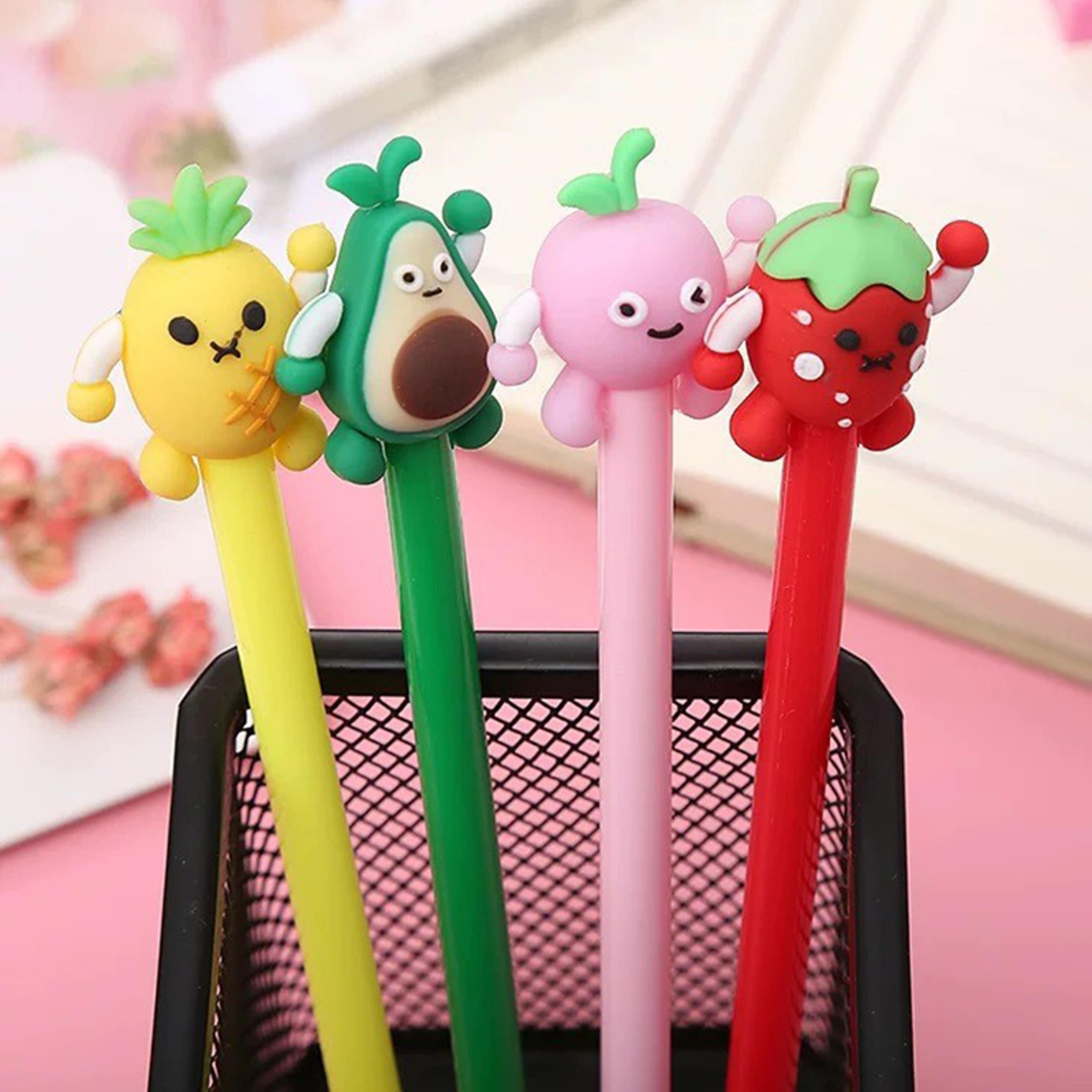 cartoon shape gel pens for kids, fruit face writing tools with comfortable grip, school office supplies