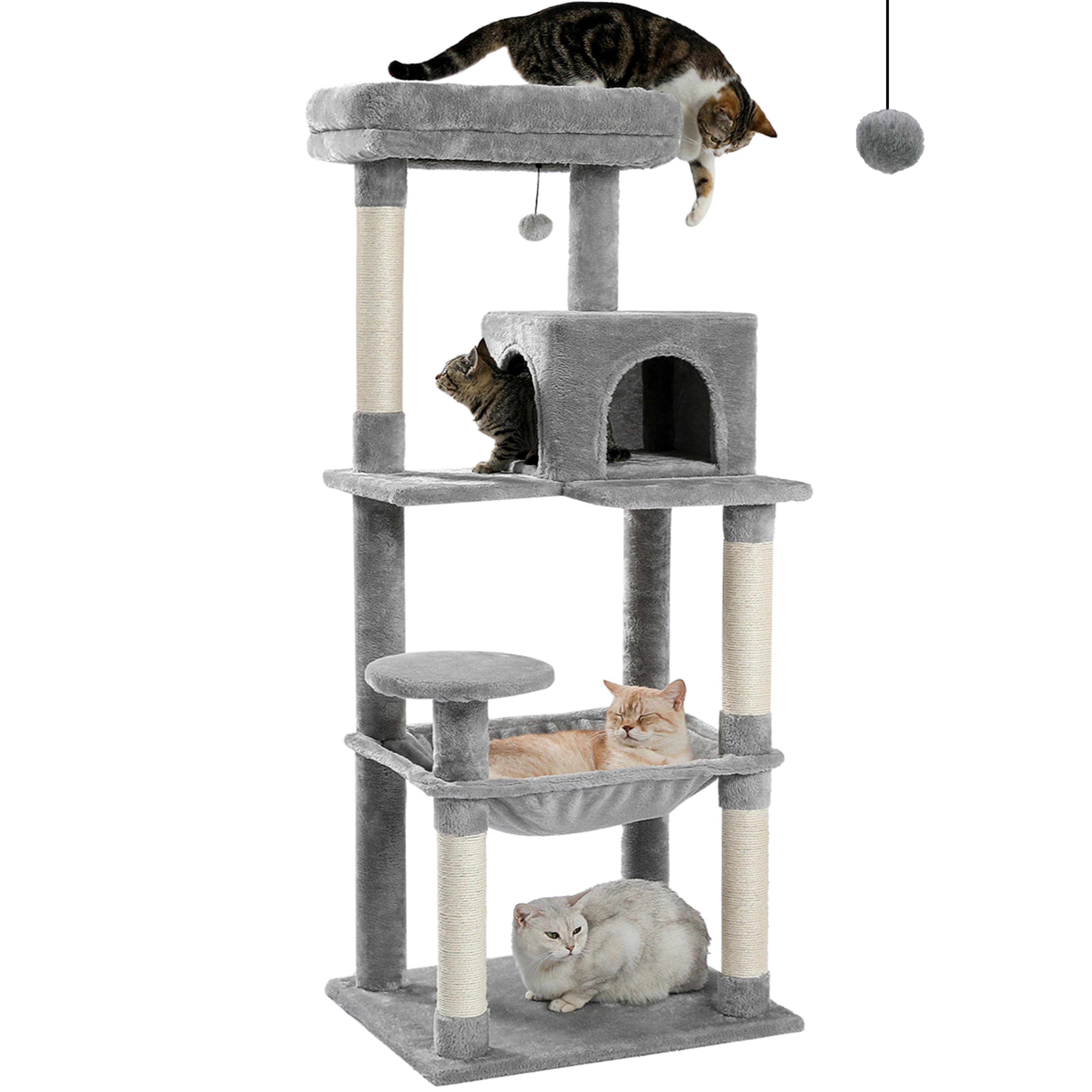 indoor cat tree with 5 levels, large hammock, sisal scratching posts, cozy condo and top perch for large cats