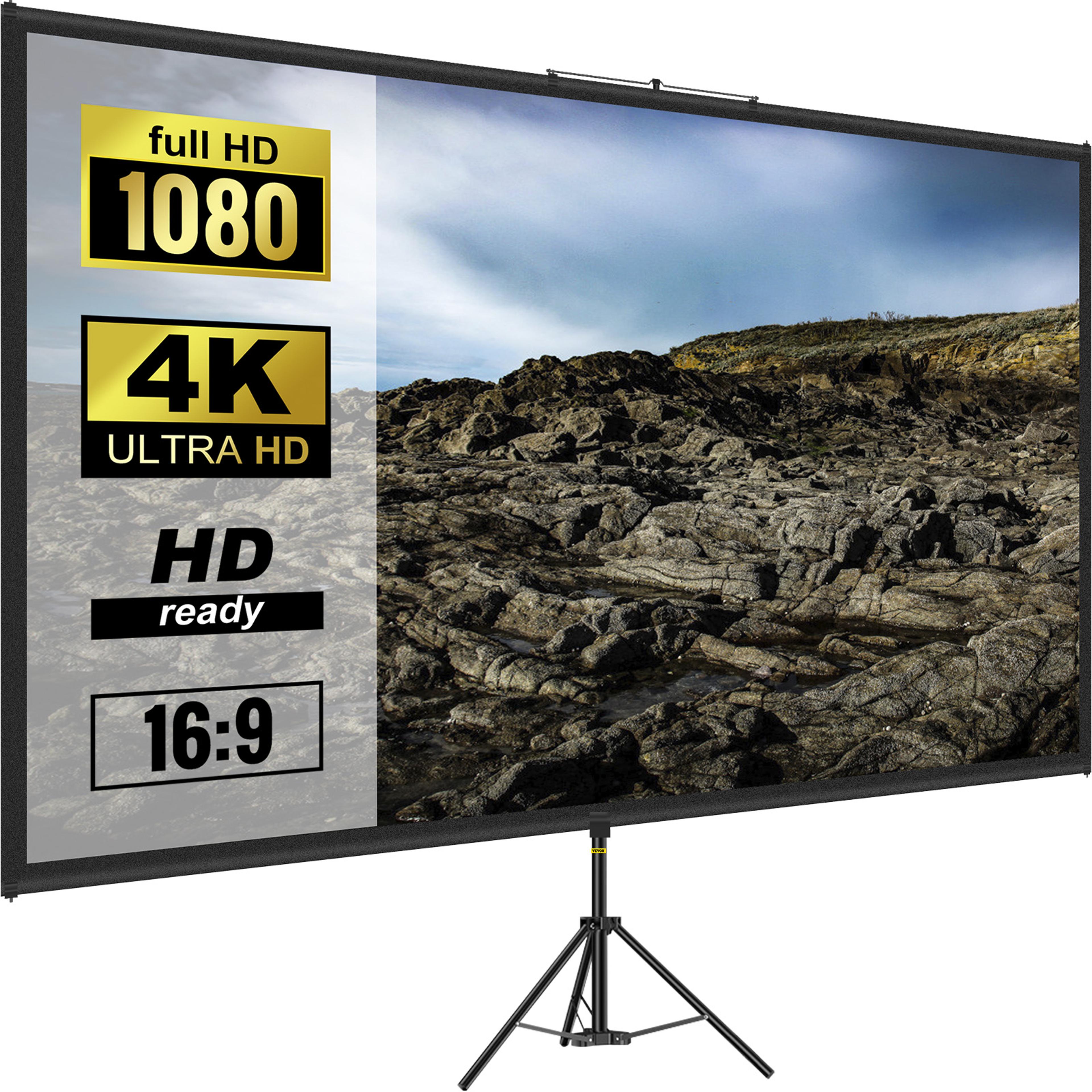 portable tripod projector screen, 4k hd home cinema for indoor & outdoor projection, stand included