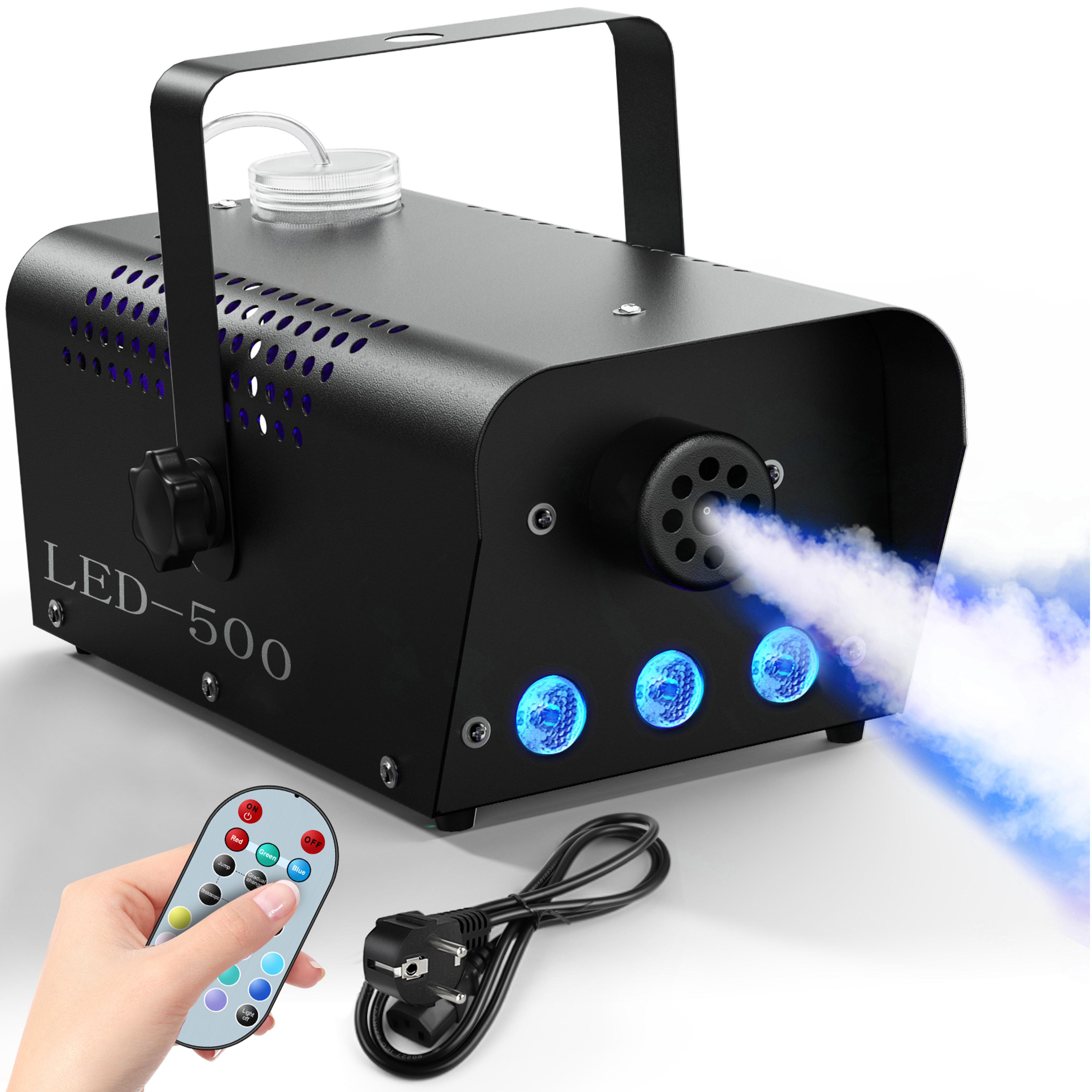 rgb smoke machine fog ejector with remote for dj events, halloween, christmas