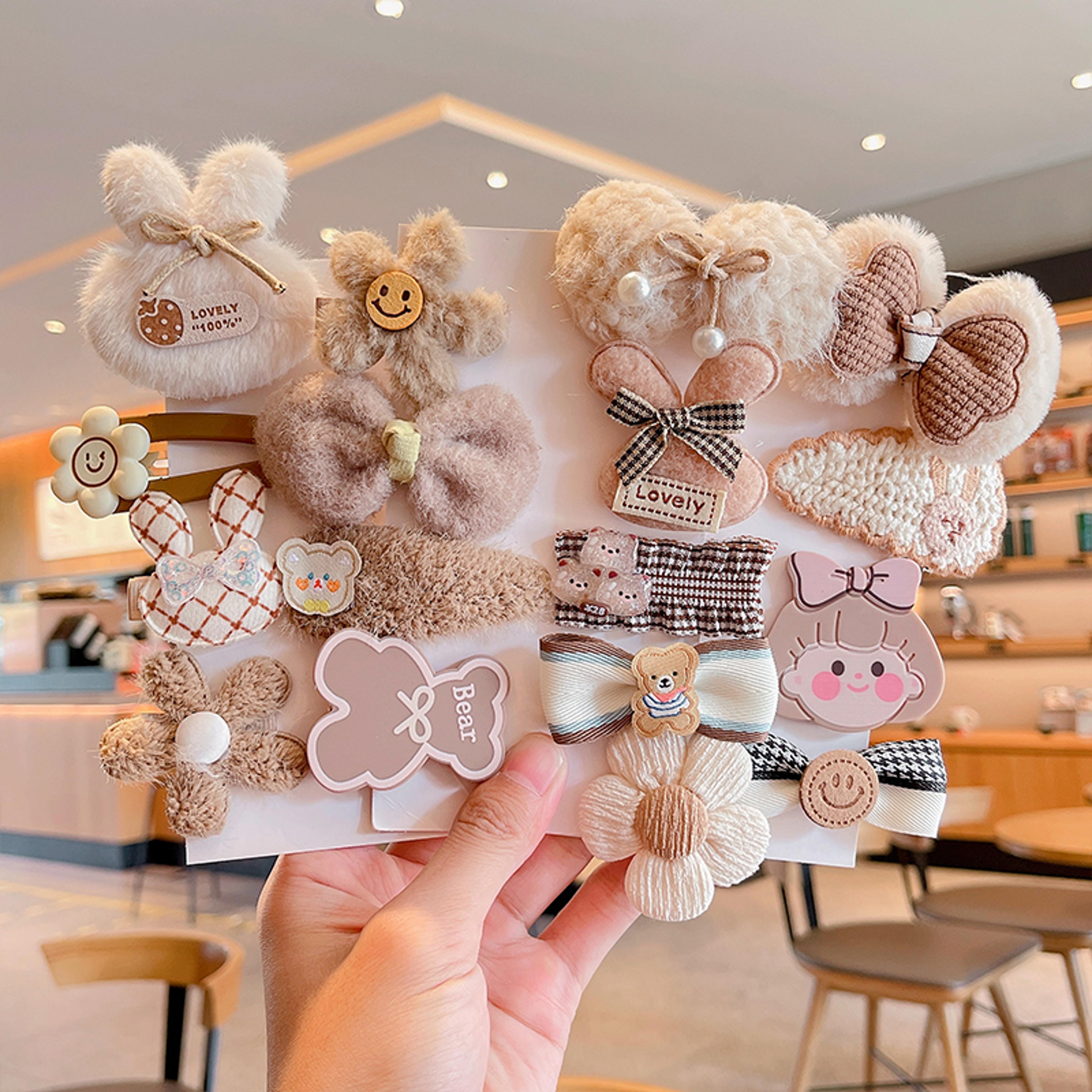 plush cartoon flower bow hairpins for girls, children cute sweet barrettes, kid hair accessories
