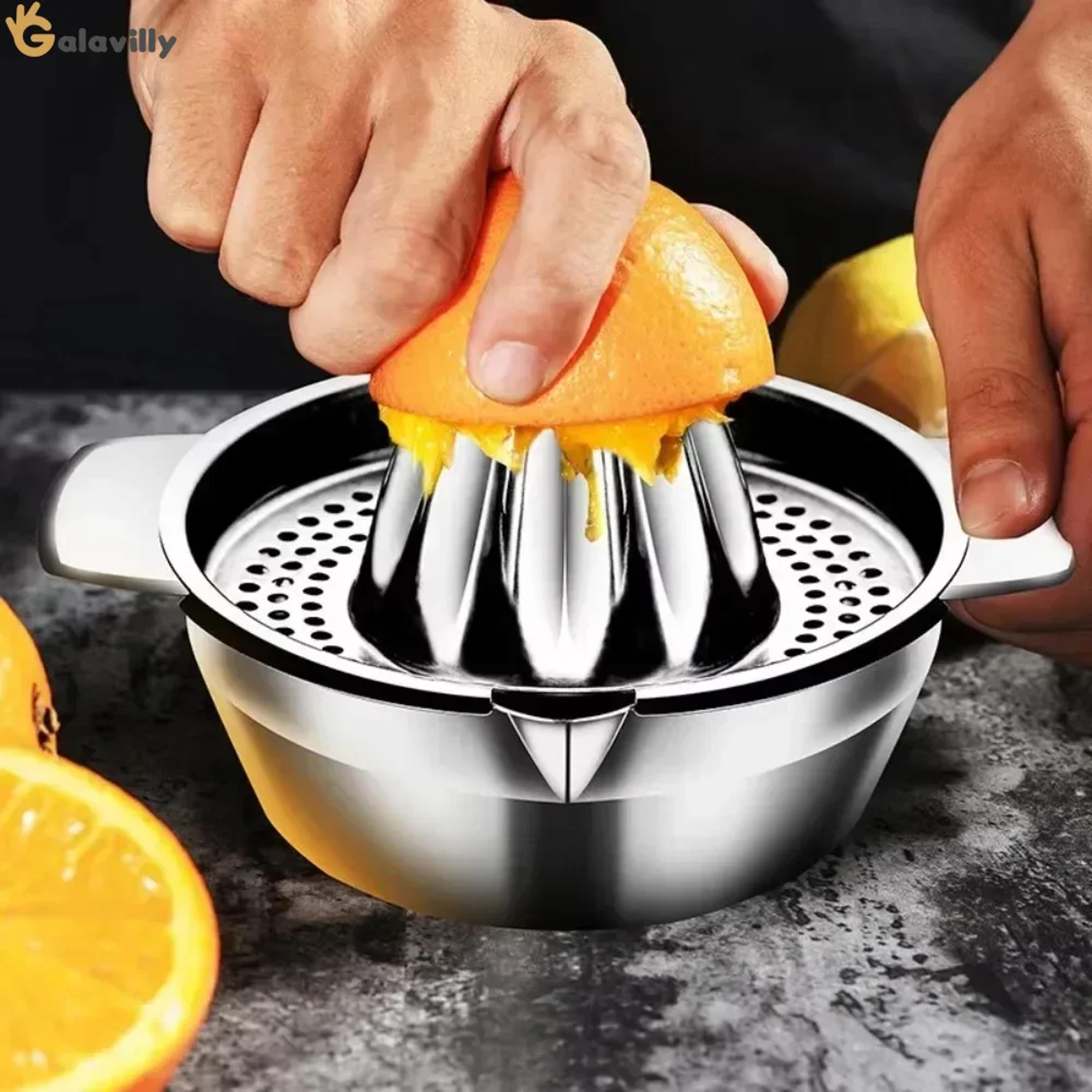 stainless steel portable lemon orange manual fruit juicer, citrus raw hand pressed juice maker