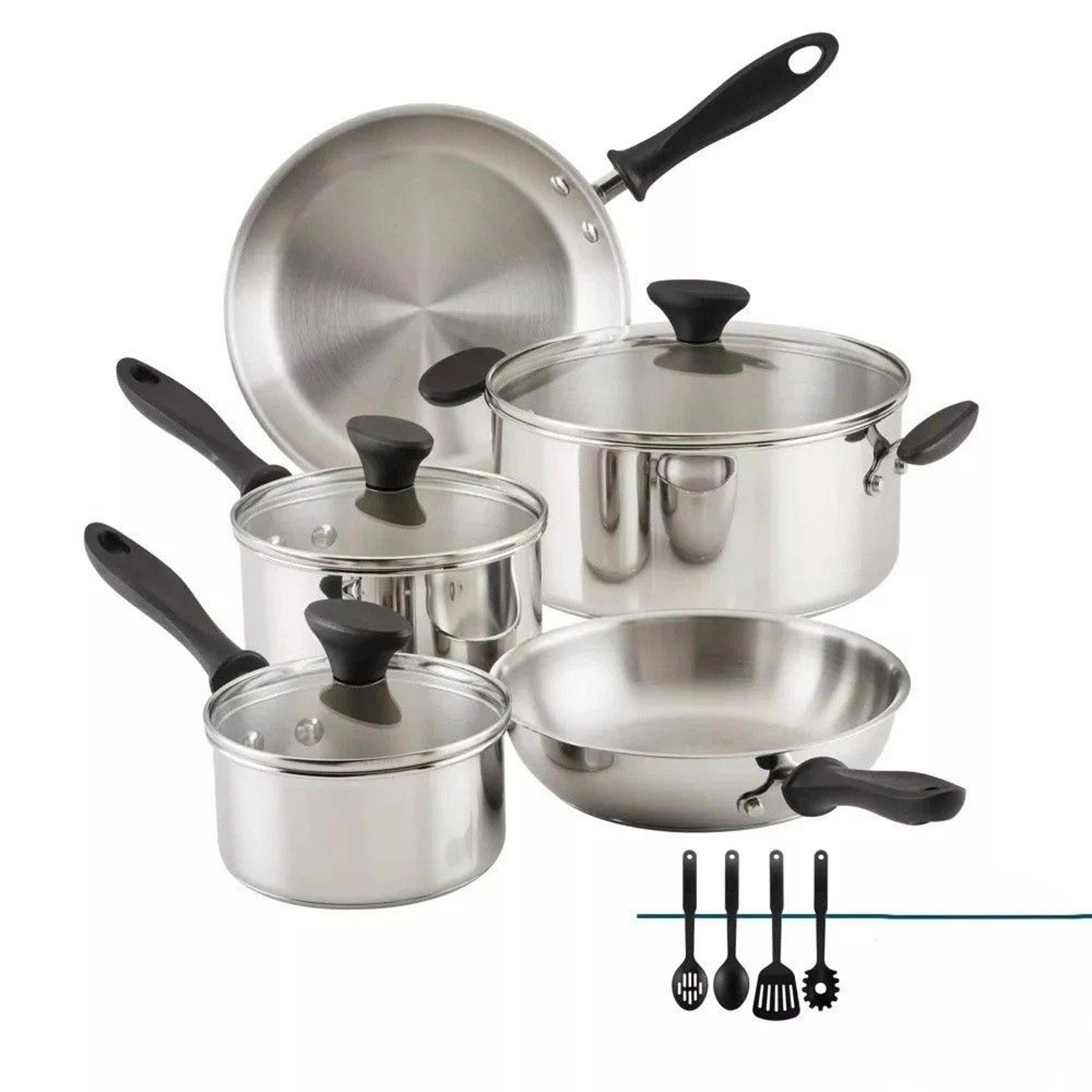 durable reliance stainless steel cookware set, induction friendly, dishwasher-safe with stay-cool handles