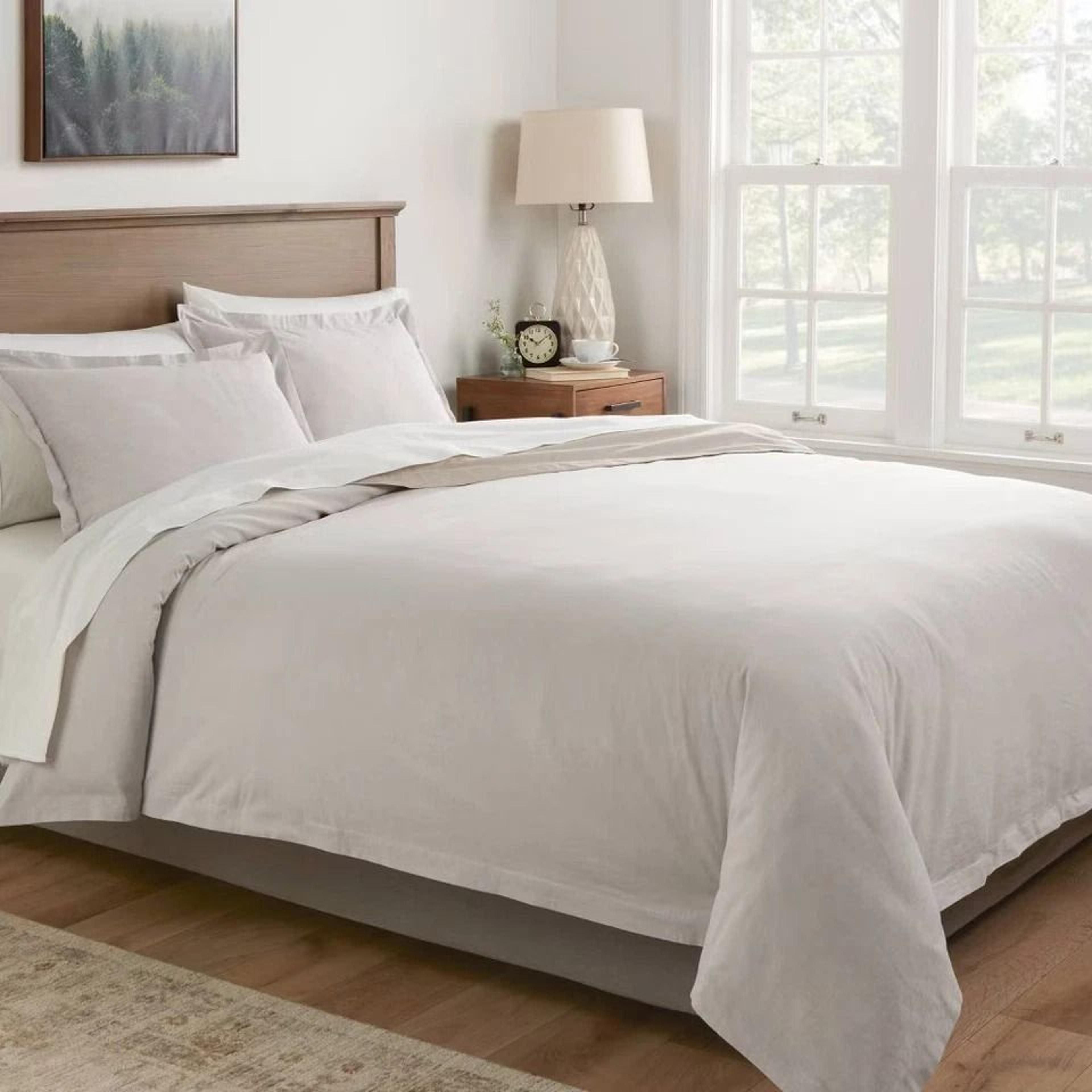 full/queen cotton linen chambray duvet cover & sham set light gray, soft chambray fabric for year-round comfort
