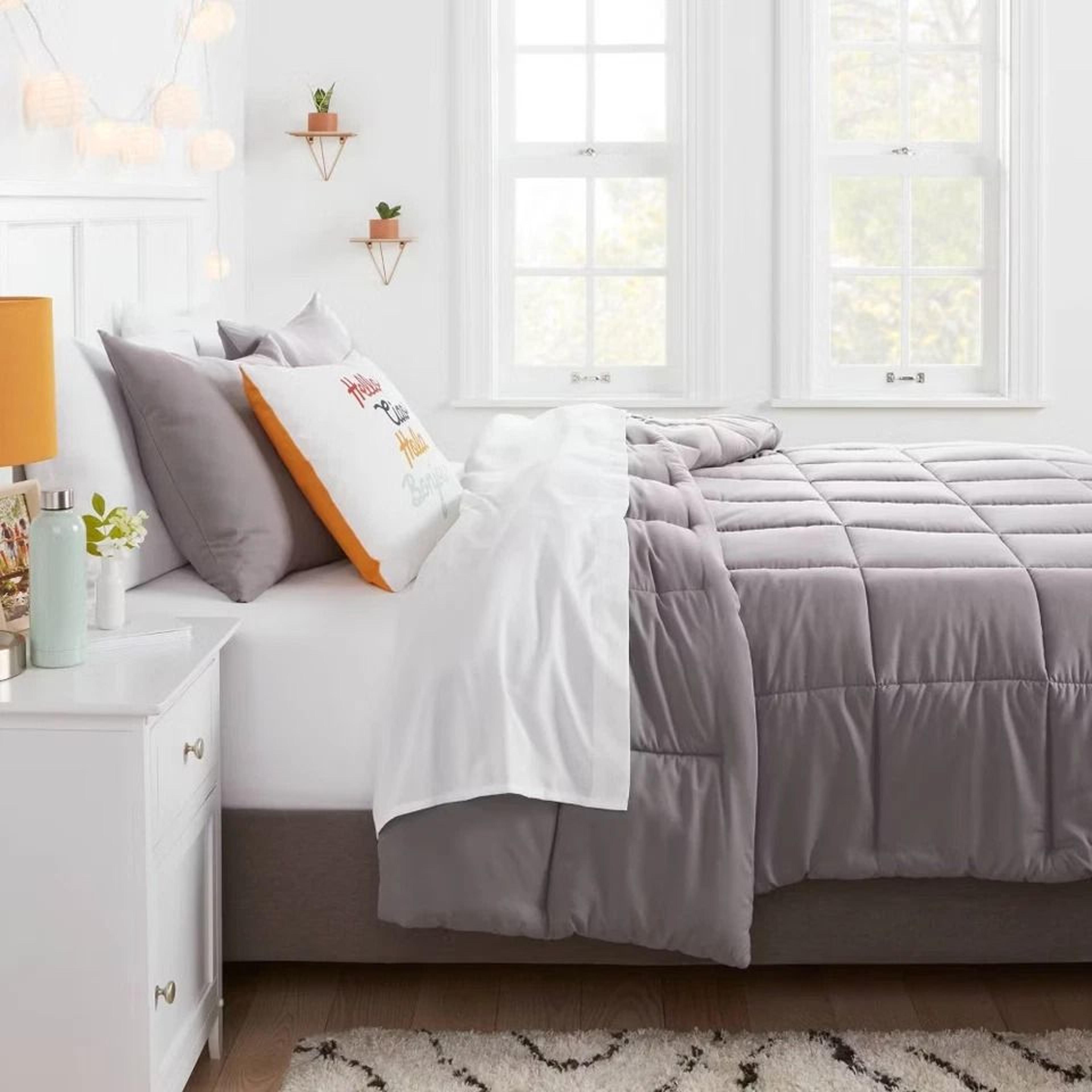 washed microfiber full/queen reversible comforter, dark gray, down alternative filling - soft, comfortable bedding