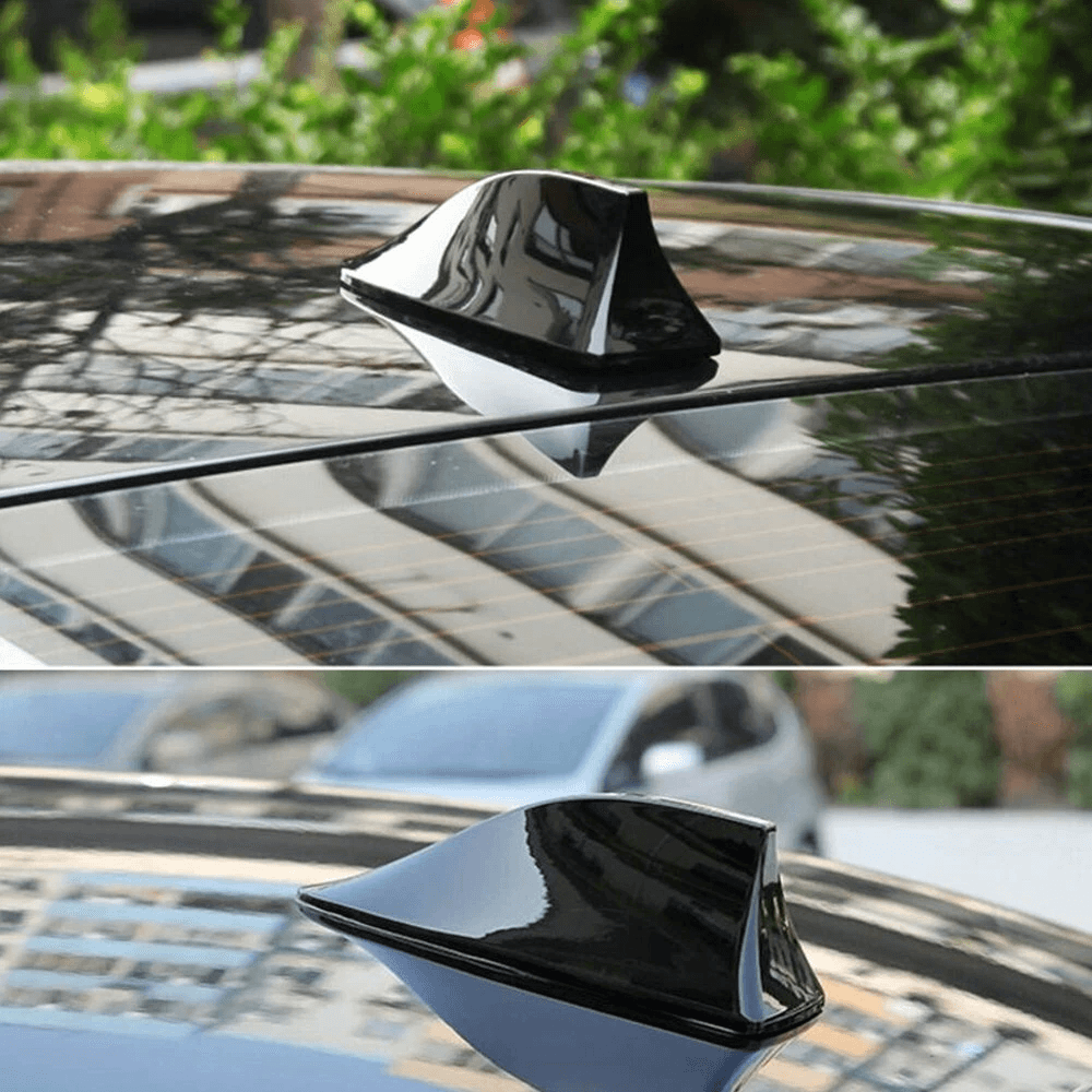 shark fin roof antenna, black fm/am radio signal decor, universal car trim