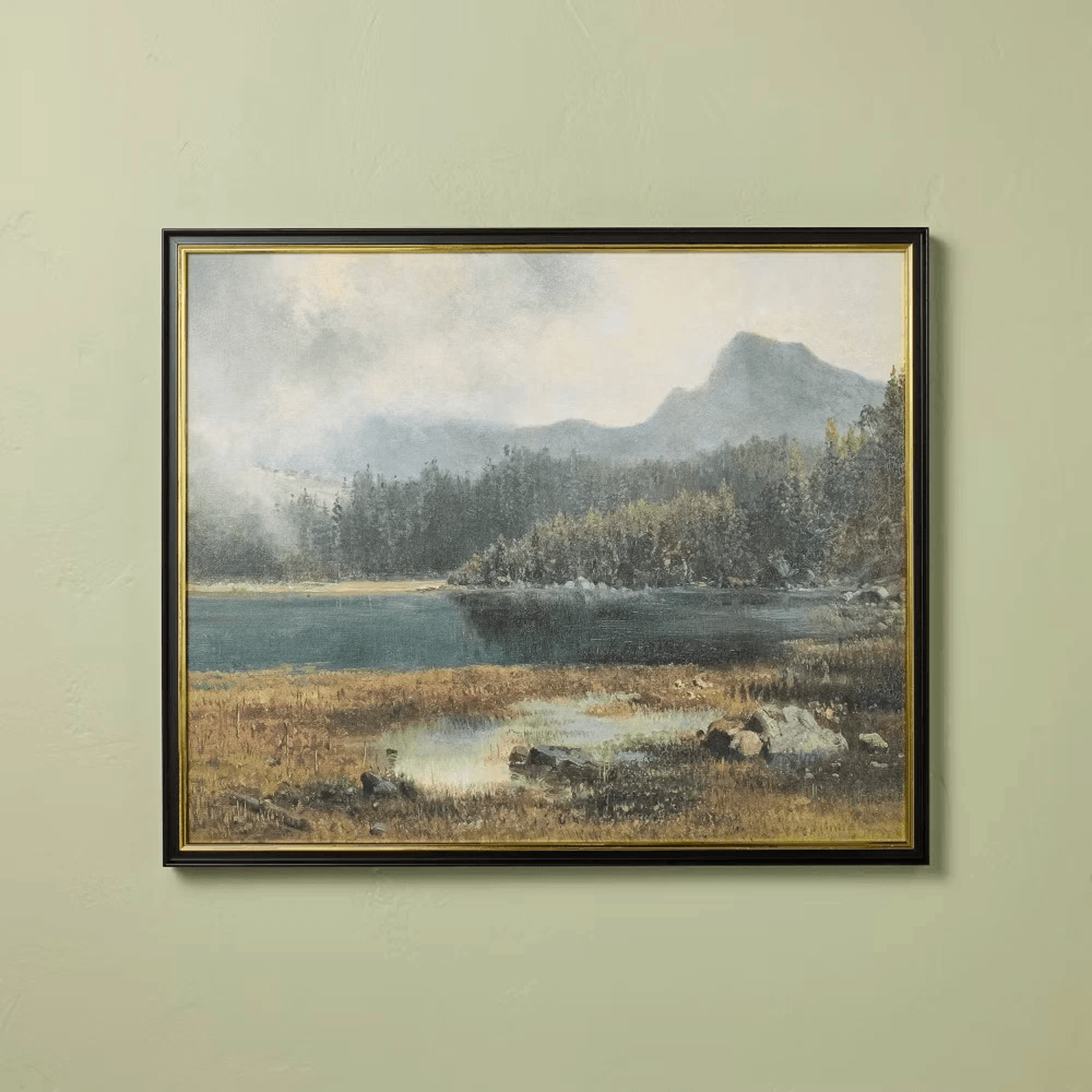 landscape mountain framed wall art, digital nature art, hearth & hand with magnolia, black canvas frame for living room