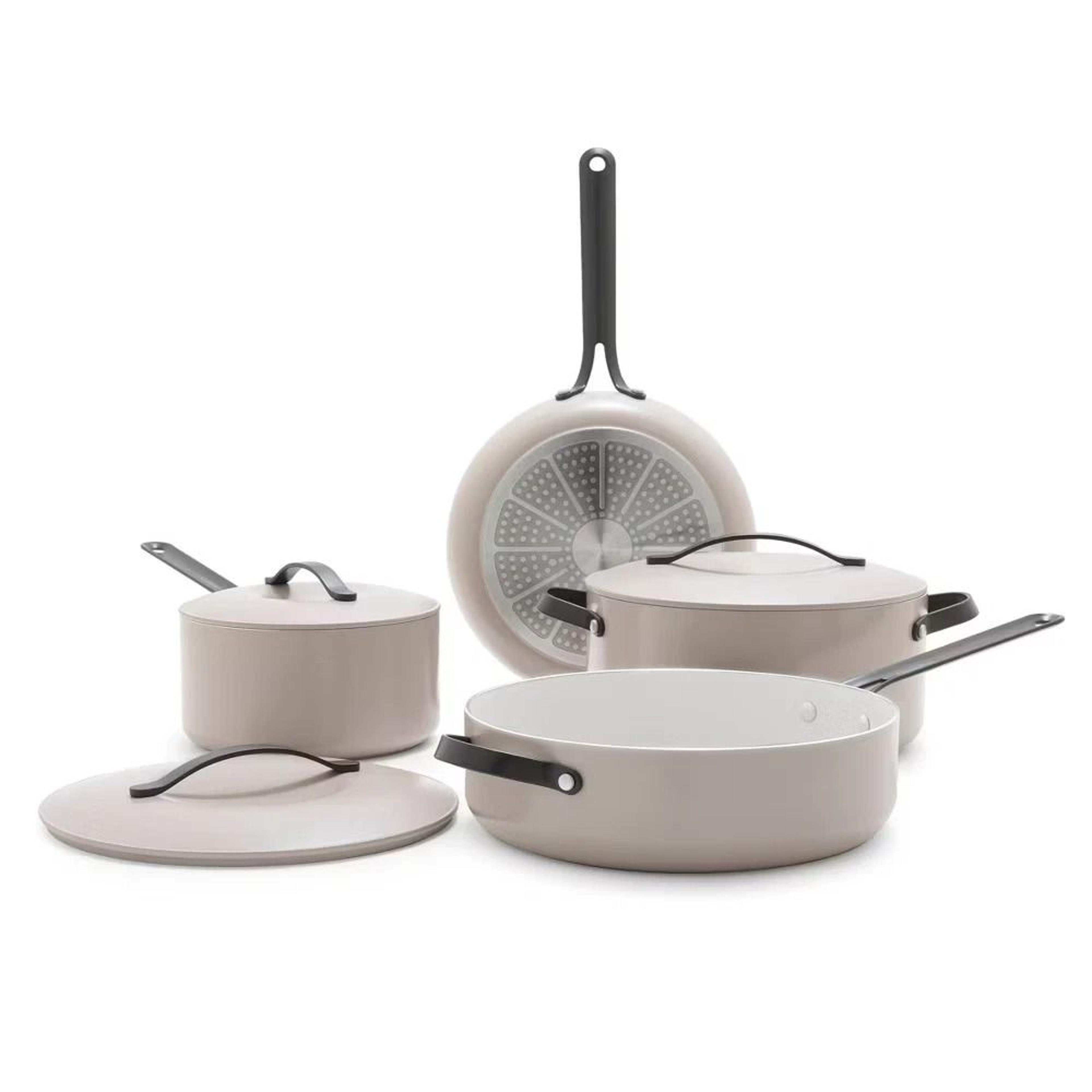 nonstick aluminum cookware set, fry pan, stockpot, gray ceramic, black steel – induction compatible