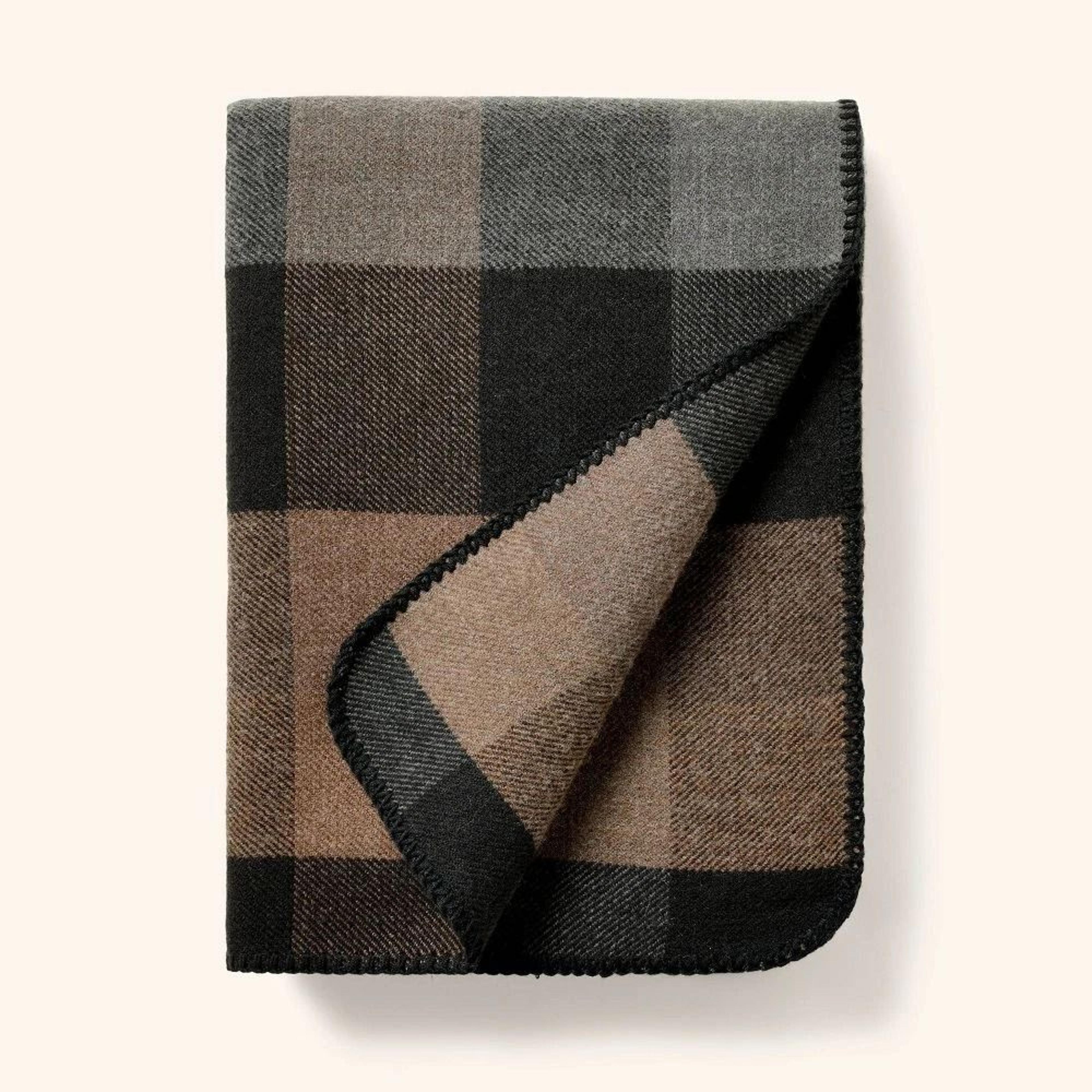 woolrich plaid throw blanket, brown/black, midweight acrylic-wool blend, cozy and machine washable