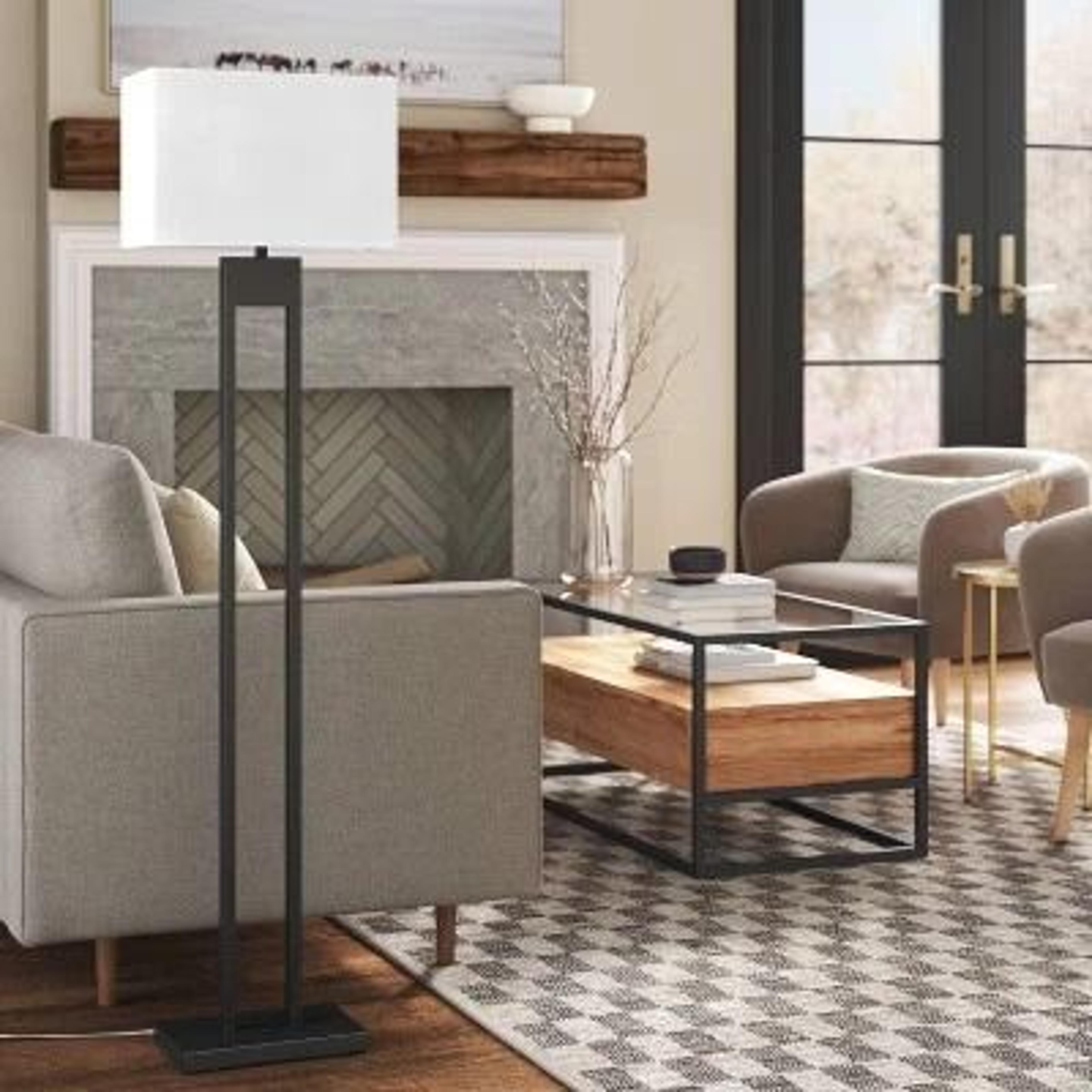 weston window pane floor lamp black, modern standing light - threshold, elegant home lighting for living room, bedroom
