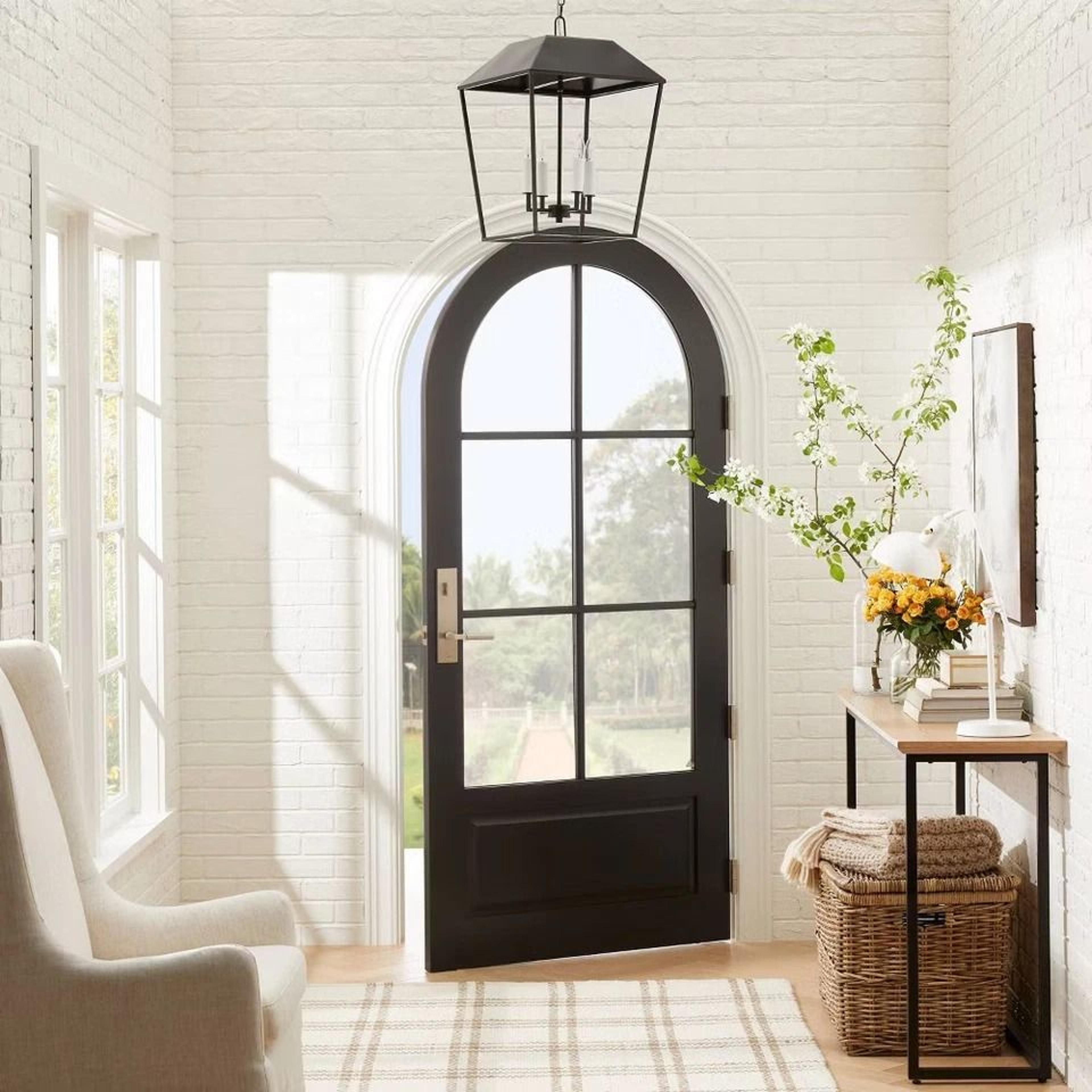 black lantern pendant, studio mcgee designed, threshold collection, adjustable height, elegant metal light fixture