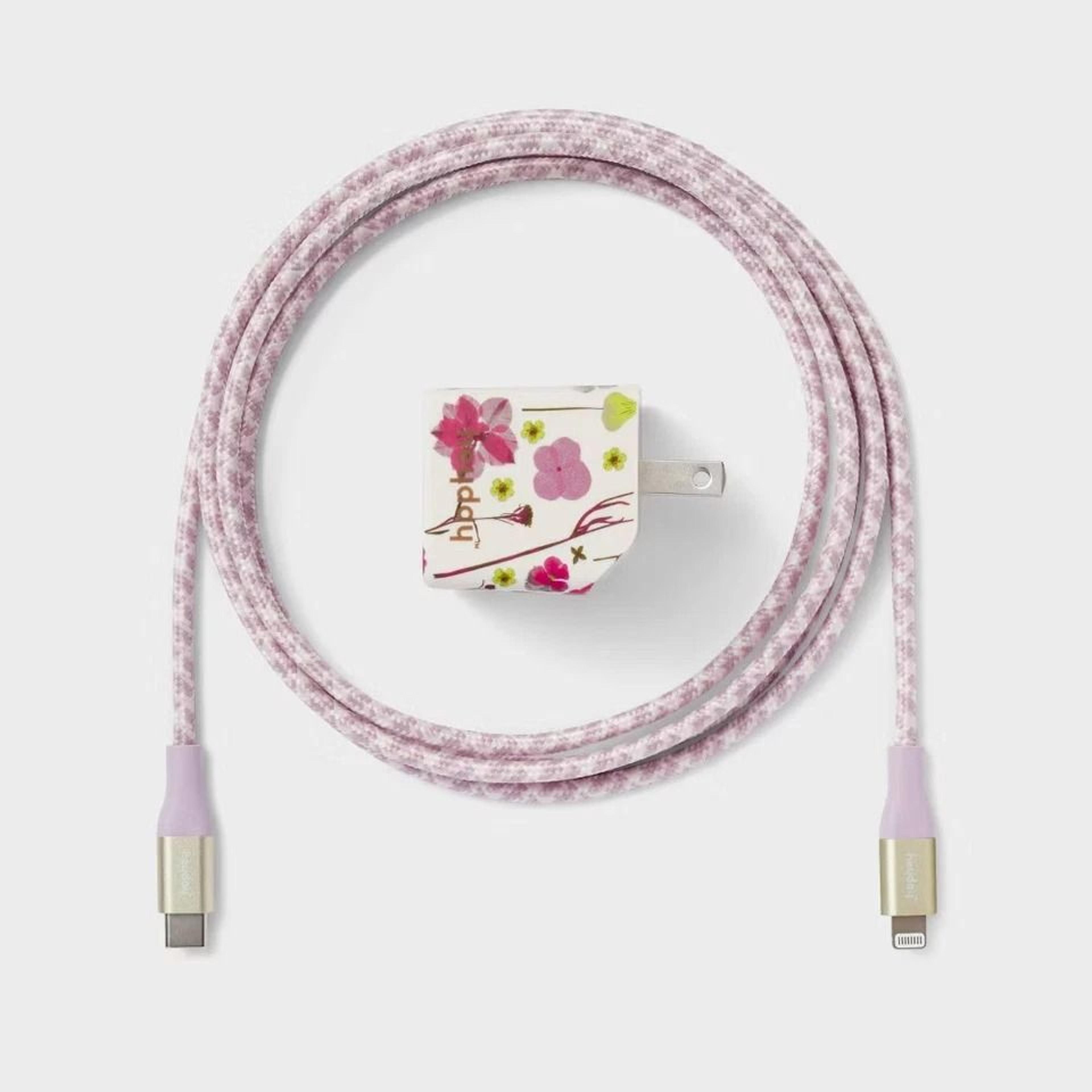 heyday floral wall charger with usb-c cable, fast charging solution for smartphones