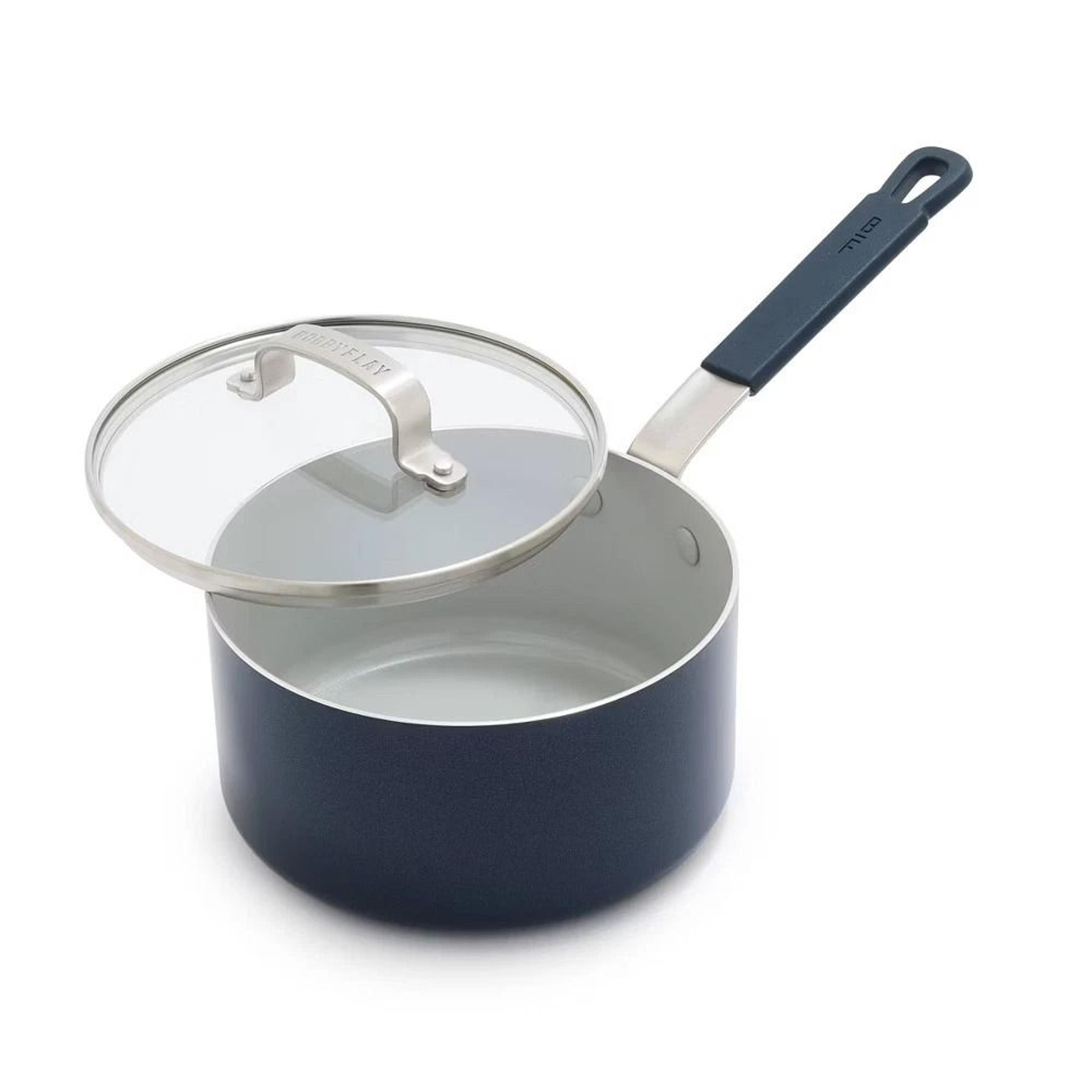 ceramic fry pan oxford blue, quick-heating aluminum, non-stick, dishwasher safe