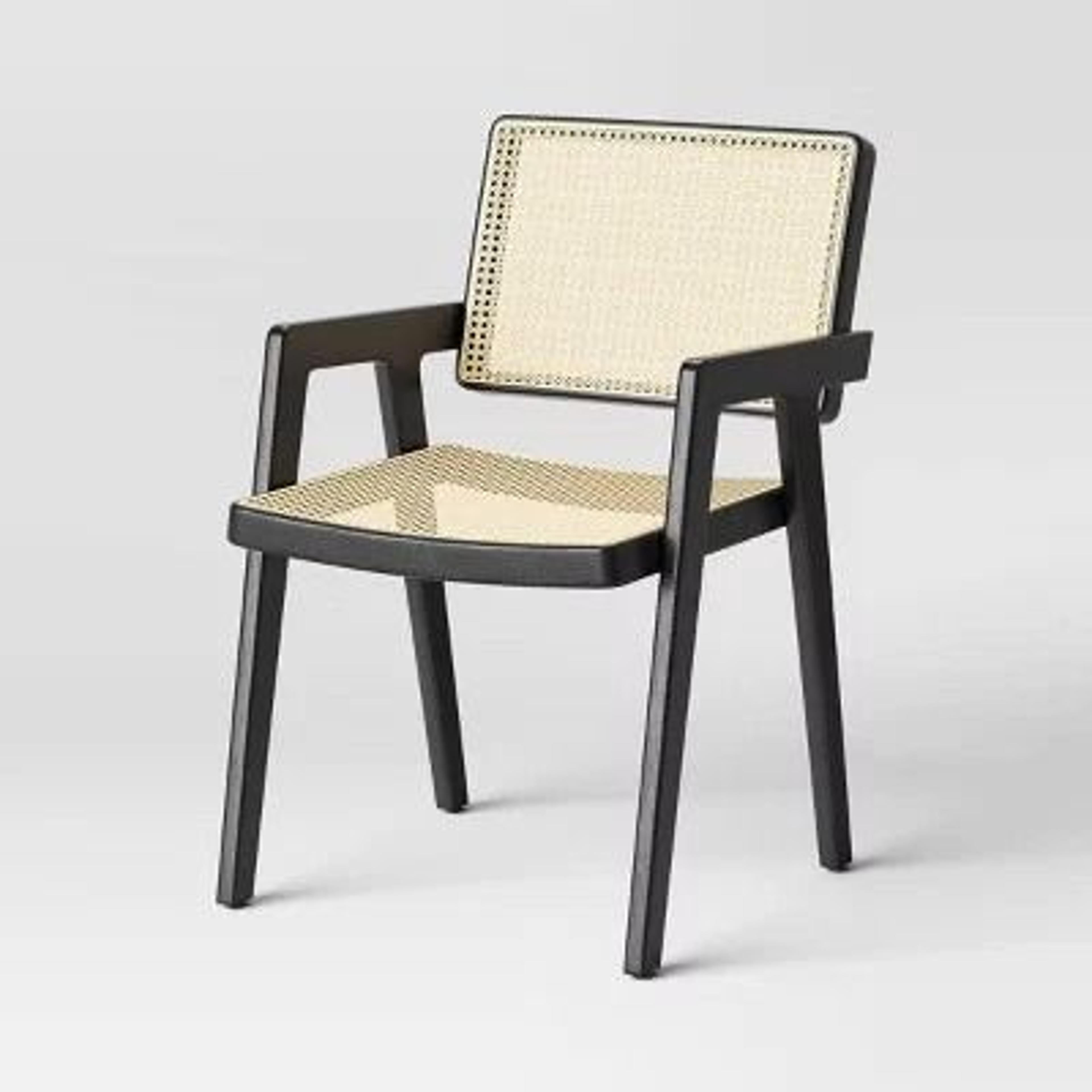threshold wood framed woven panel dining chair, black - elegant and comfortable dining chair with armrest