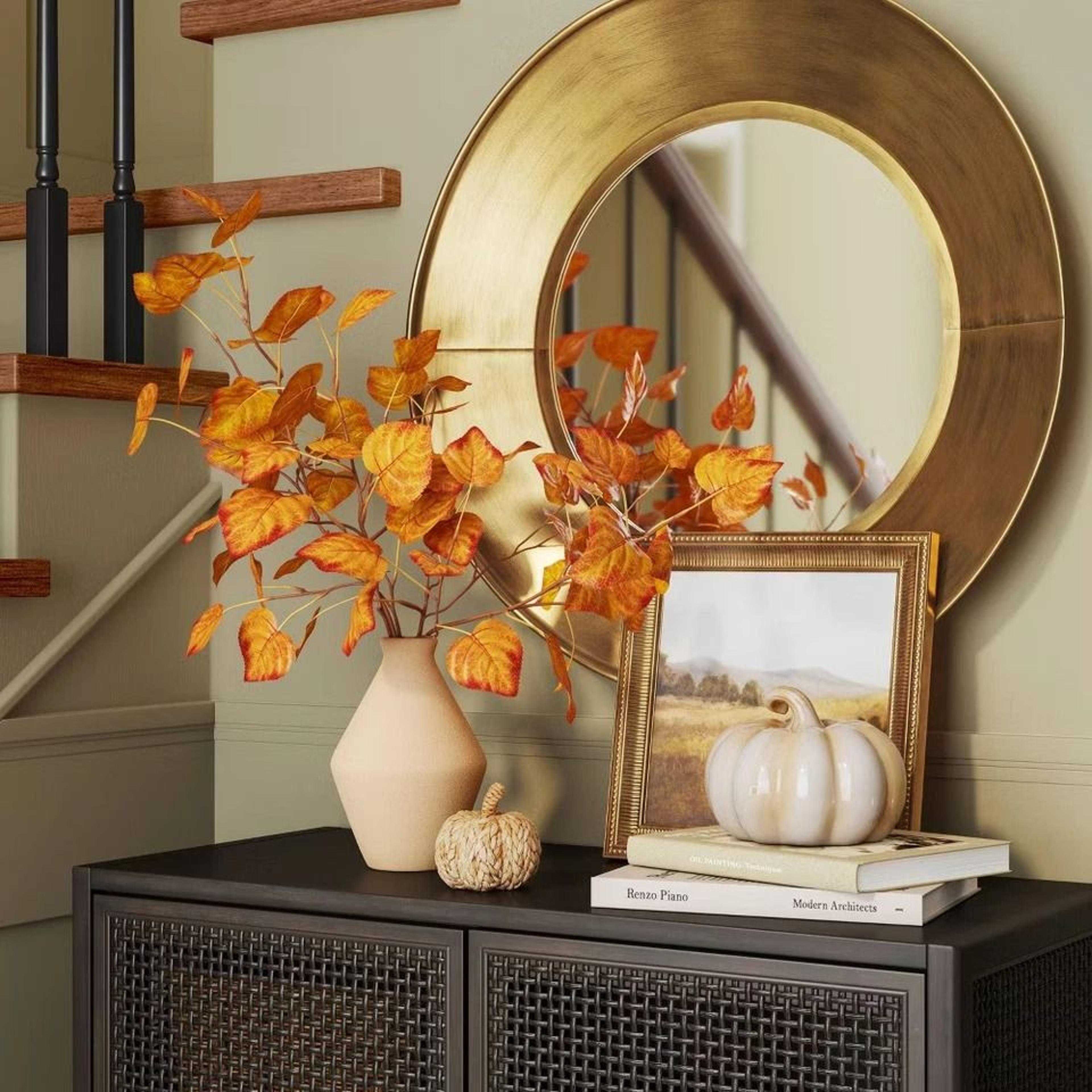 fall leaf artificial plants arrangement - large orange, ceramic base, indoor autumn decor