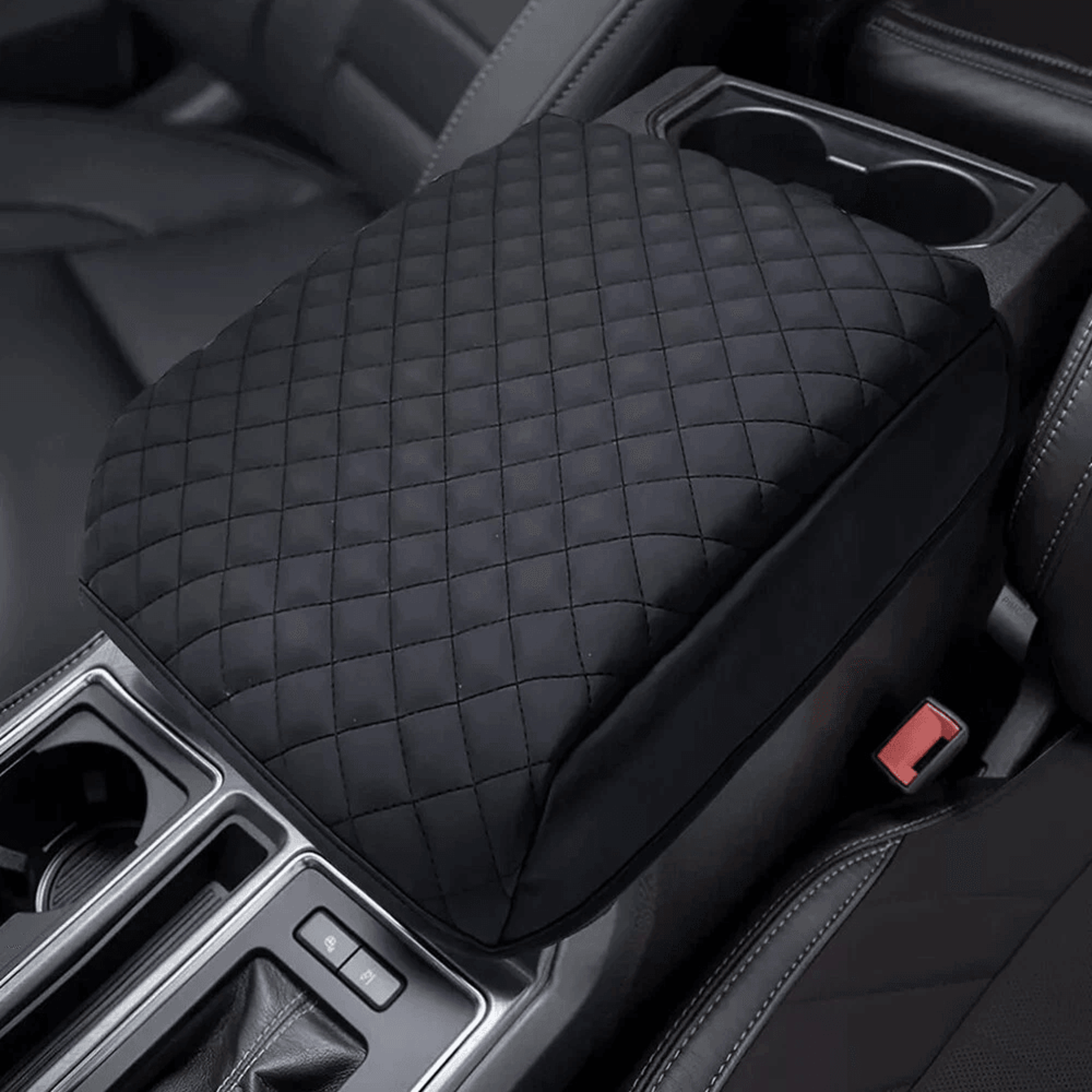 premium leather center console lid armrest cover cushion pad, stylish car accessory, easy installation