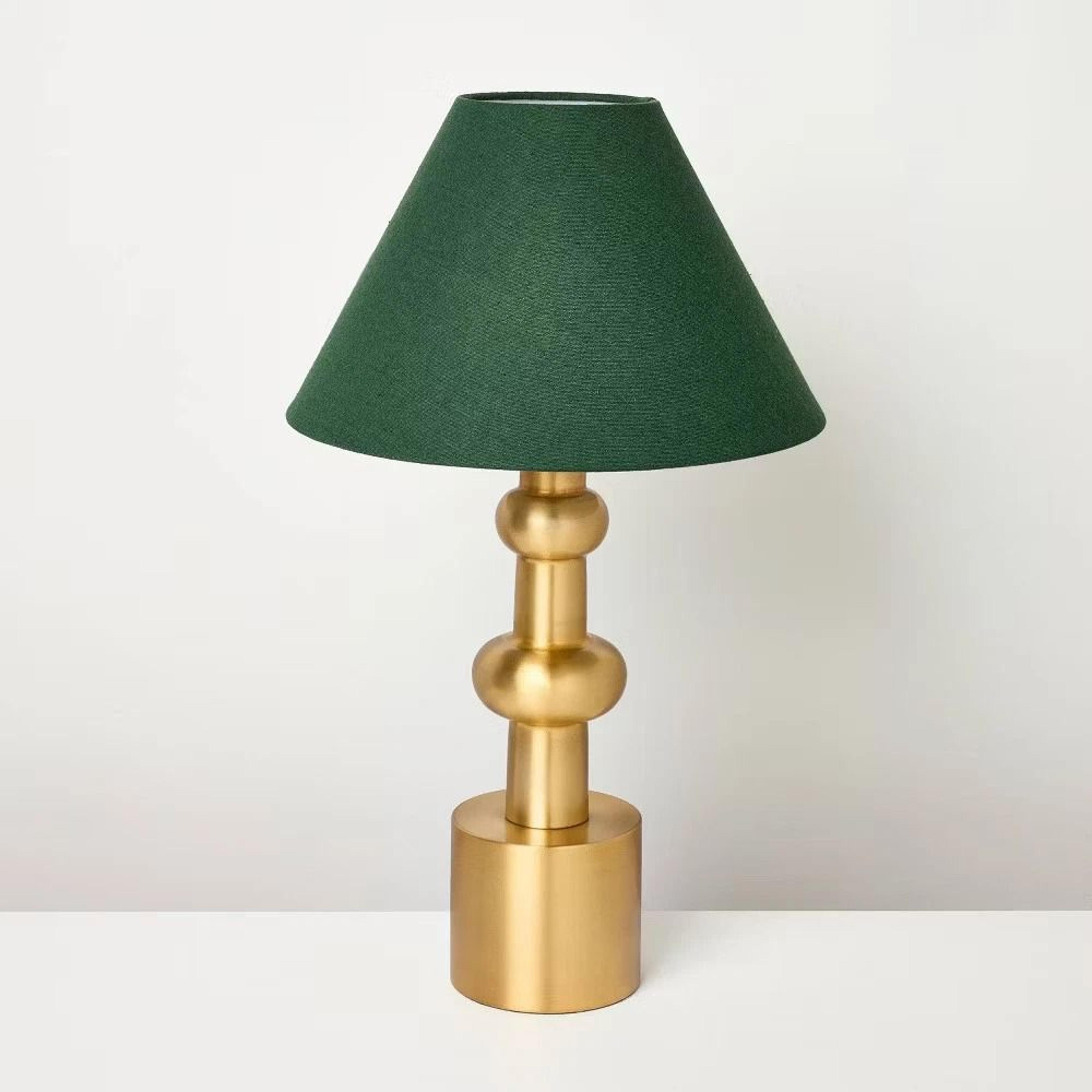 hearth and hand vintage brass with green shade table lamp, magnolia inspired nightstand lamp