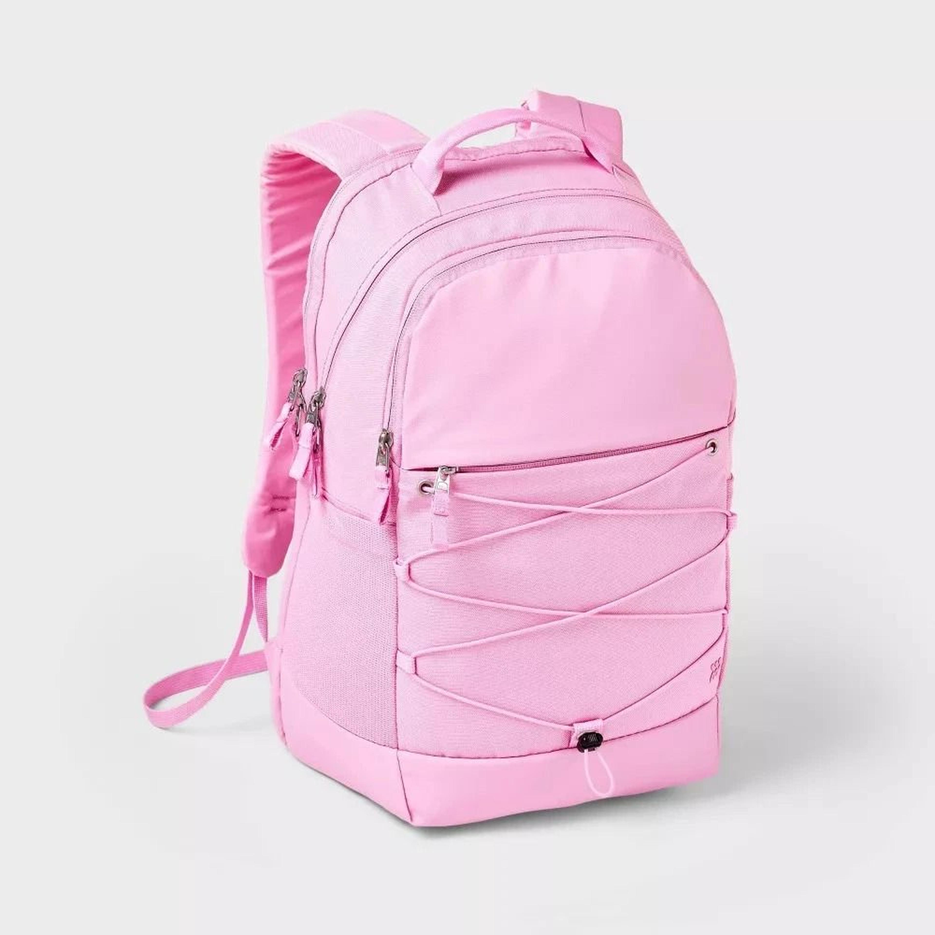 pink all in motion backpack, school ready, water-resistant travel bag, laptop pocket