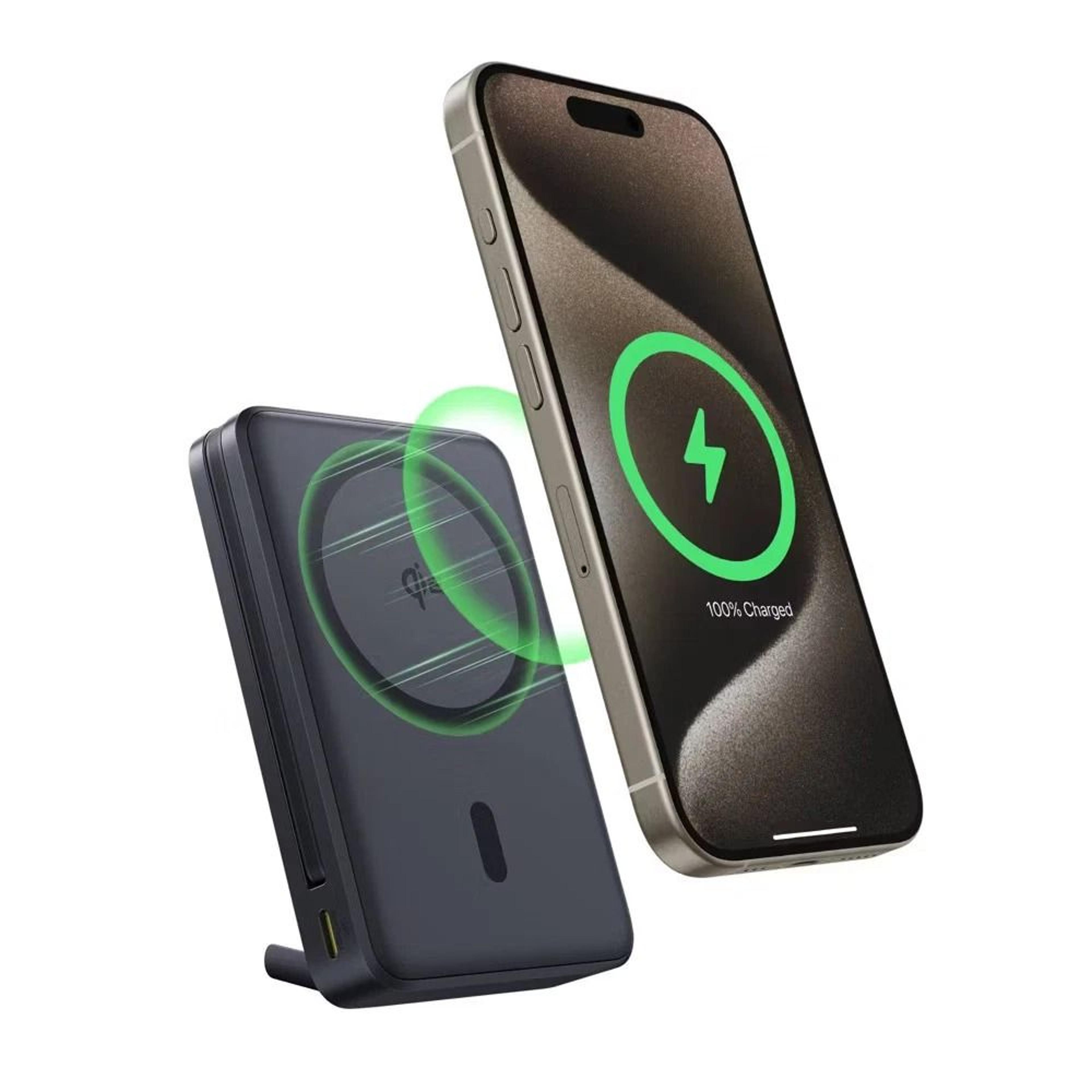 magnetic power bank with built-in usb-c cable, portable wireless charger for iphone