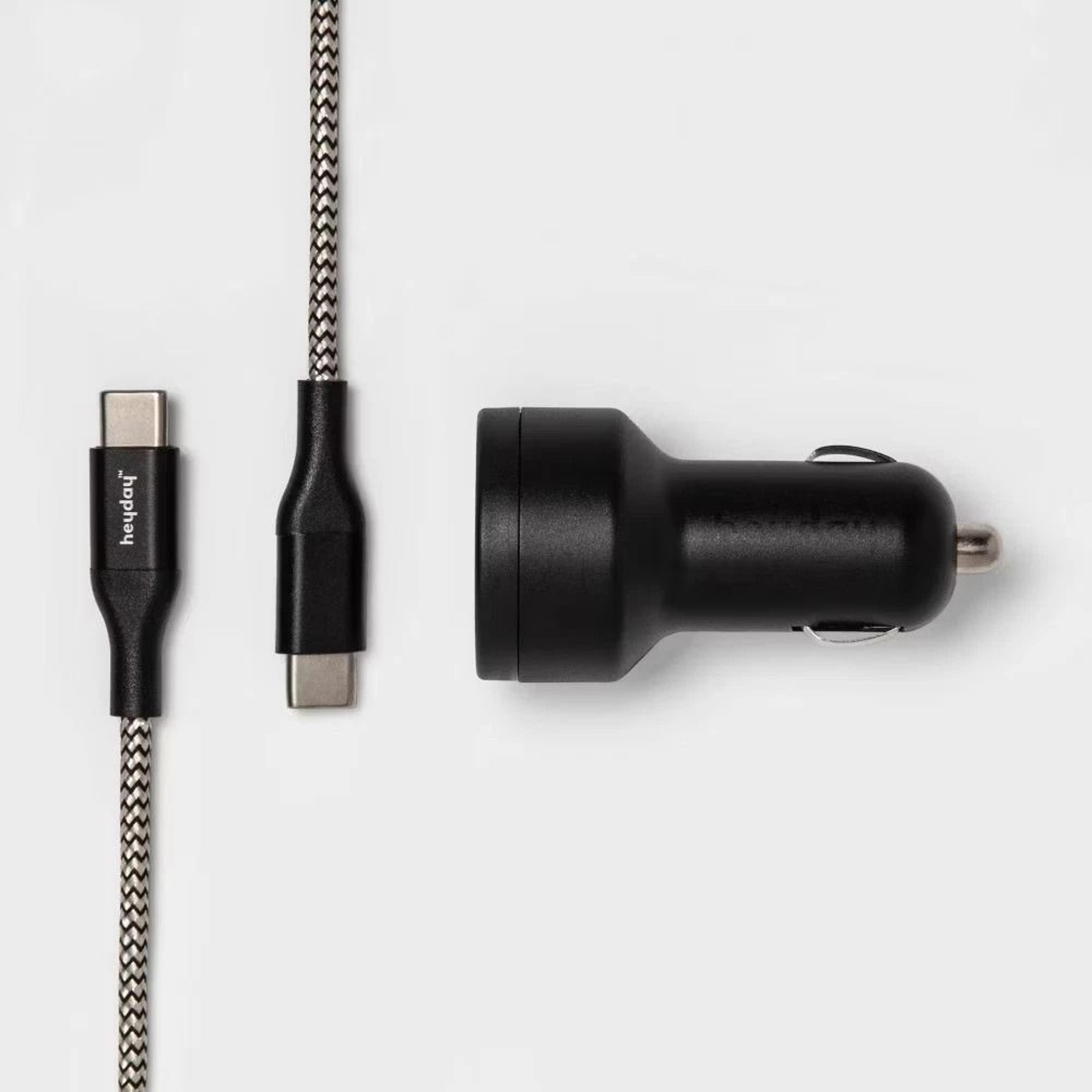 usb-c car charger with usb-c to usb-c cable, dual-port fast charging adapter for vehicles
