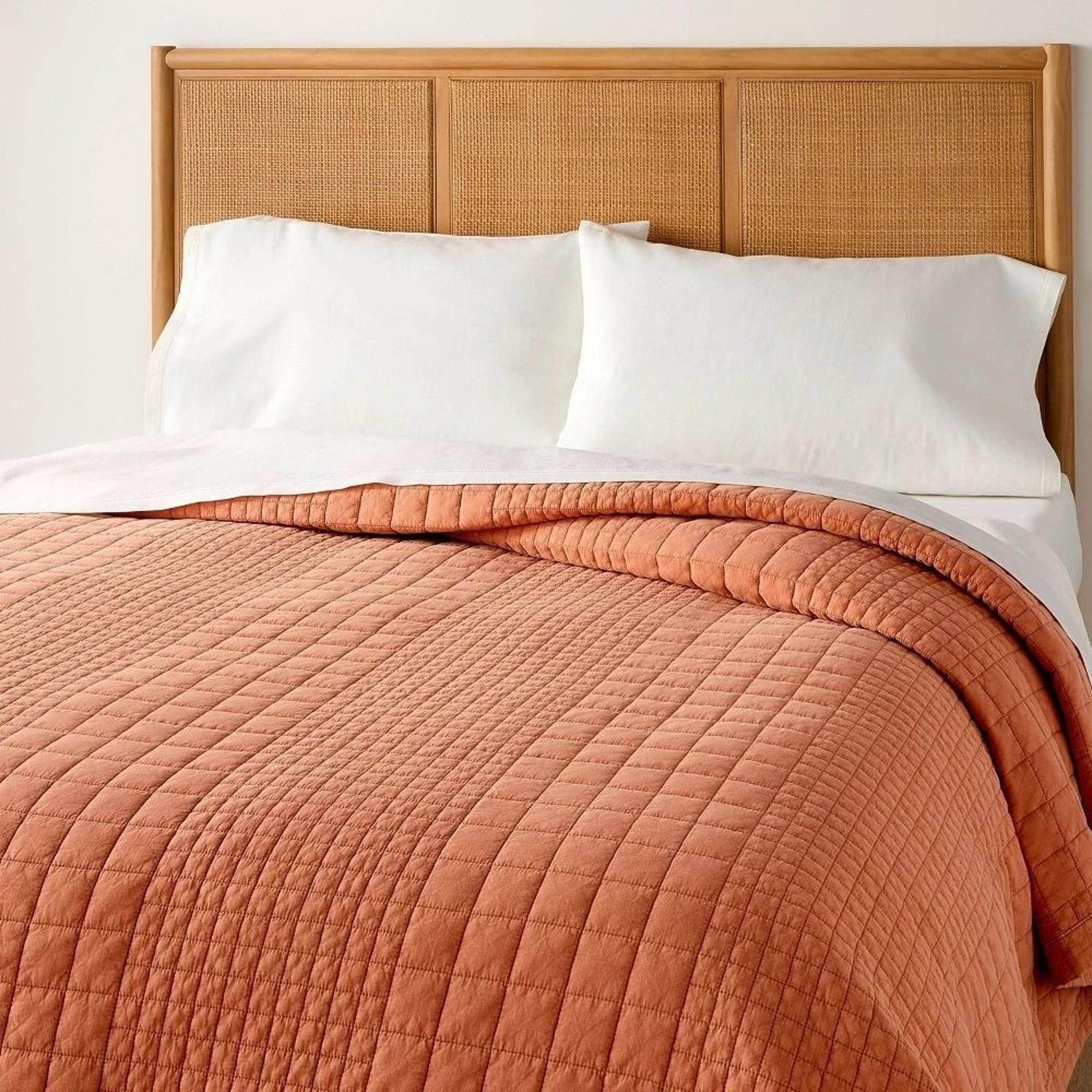 king grid stitch quilt rust, cozy cotton voile, hearth & hand with magnolia, recycled polyester filling