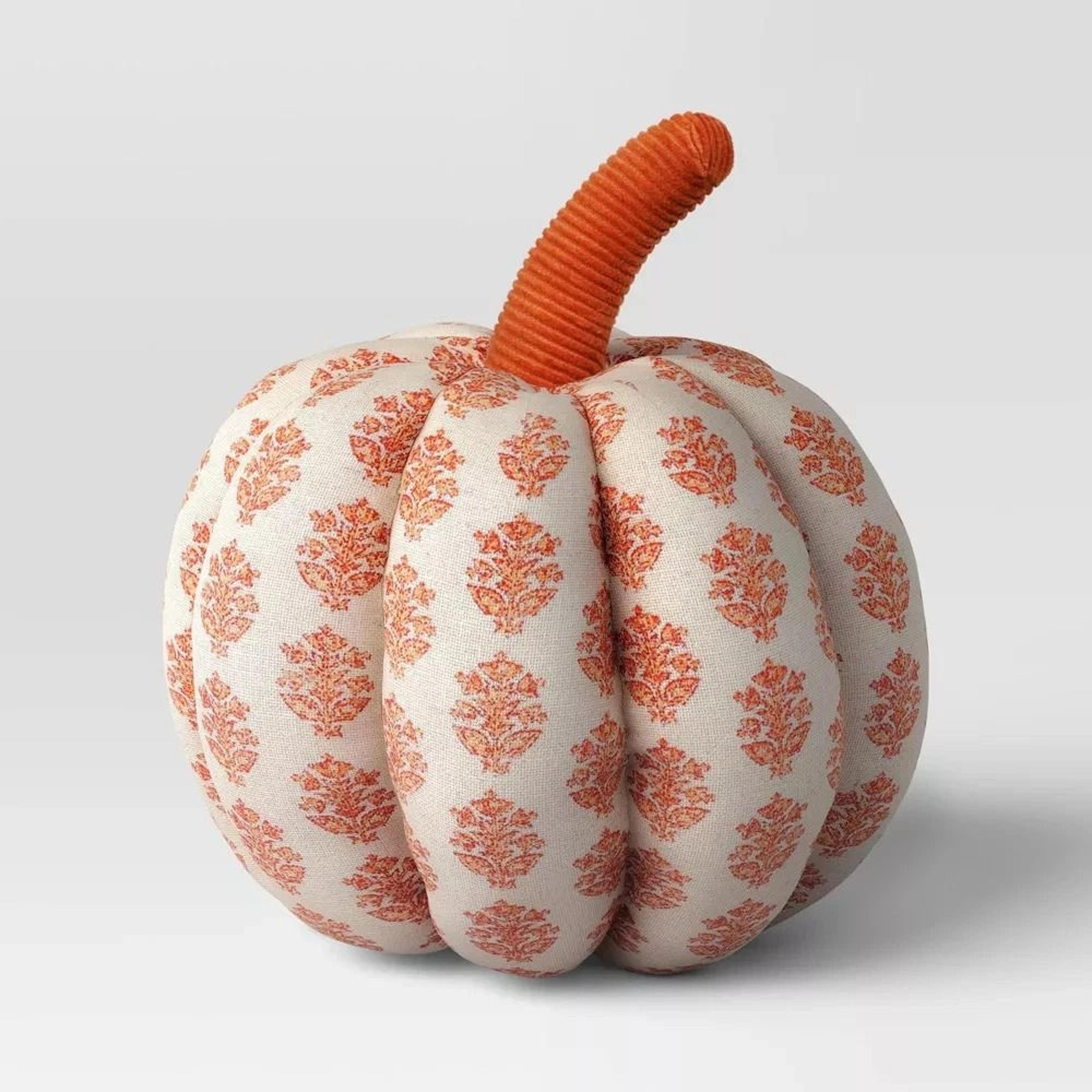 pumpkin throw pillow, block print design, cozy cotton-linen blend, ideal for fall decor - threshold orange pillow