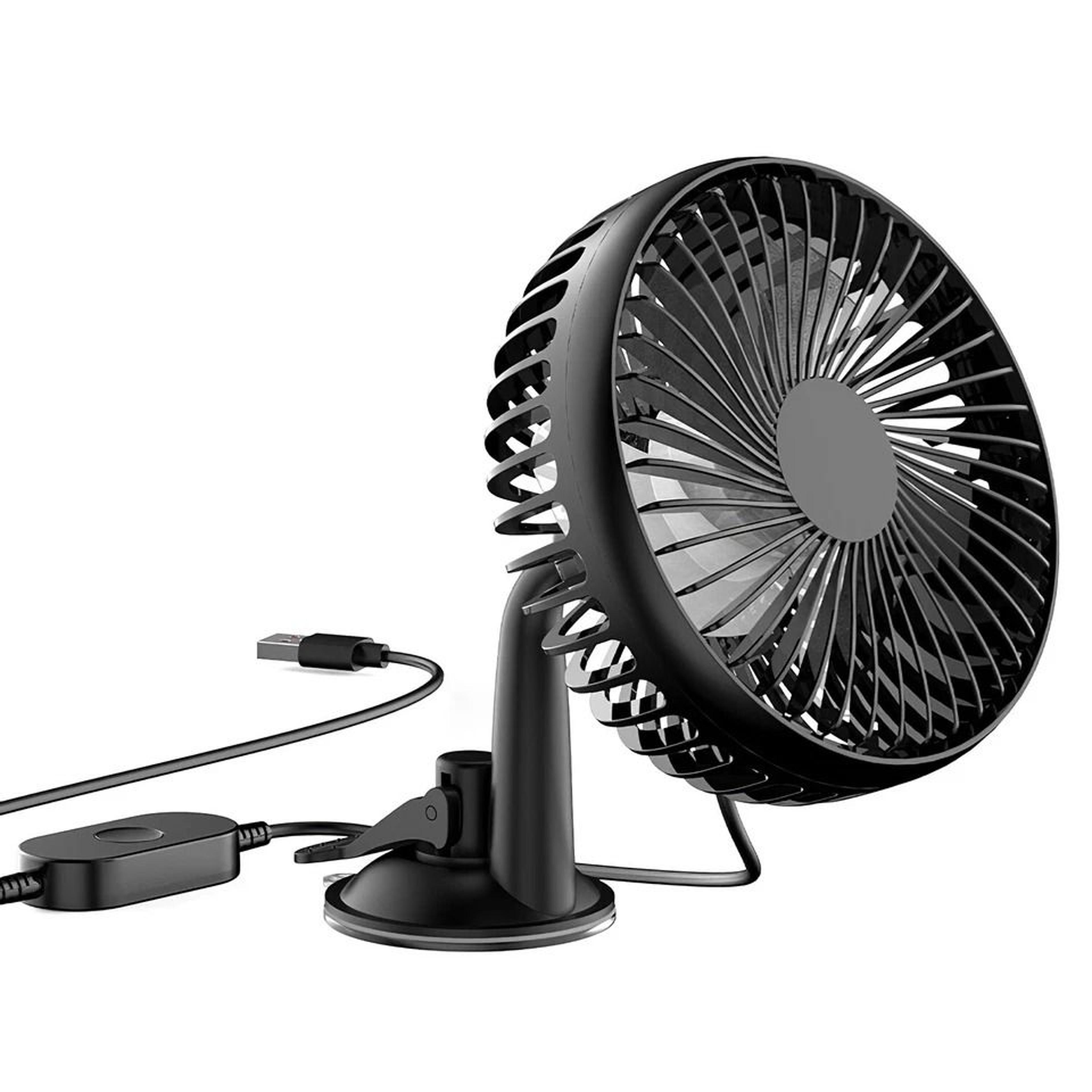portable car cooling fan, usb vehicle suction mount, rotatable auto cooler clip fan, speed settings