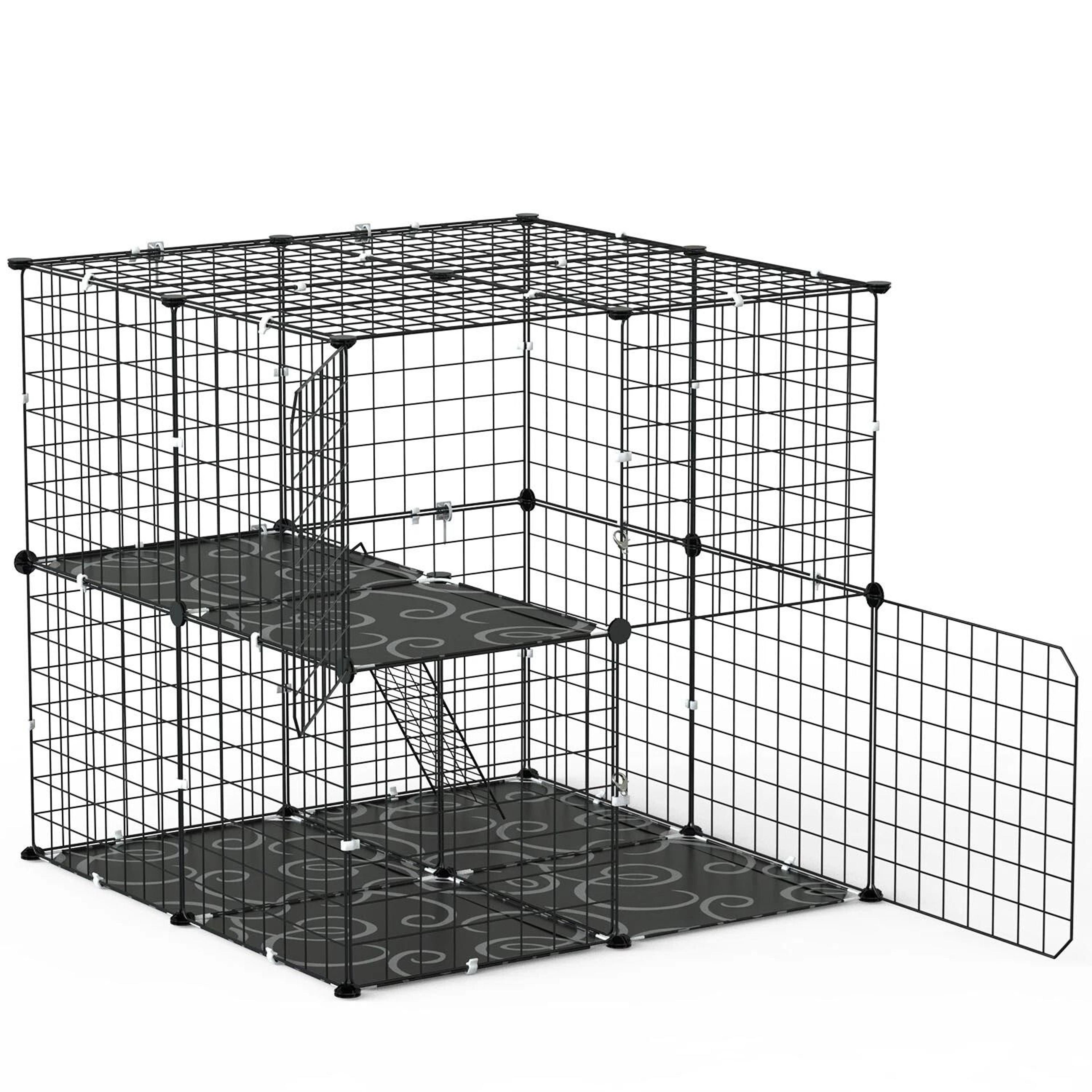 cat kennel playpen, heavy duty cage for cats and small pets, secure doors, ladder, perfect for kittens, guinea pigs