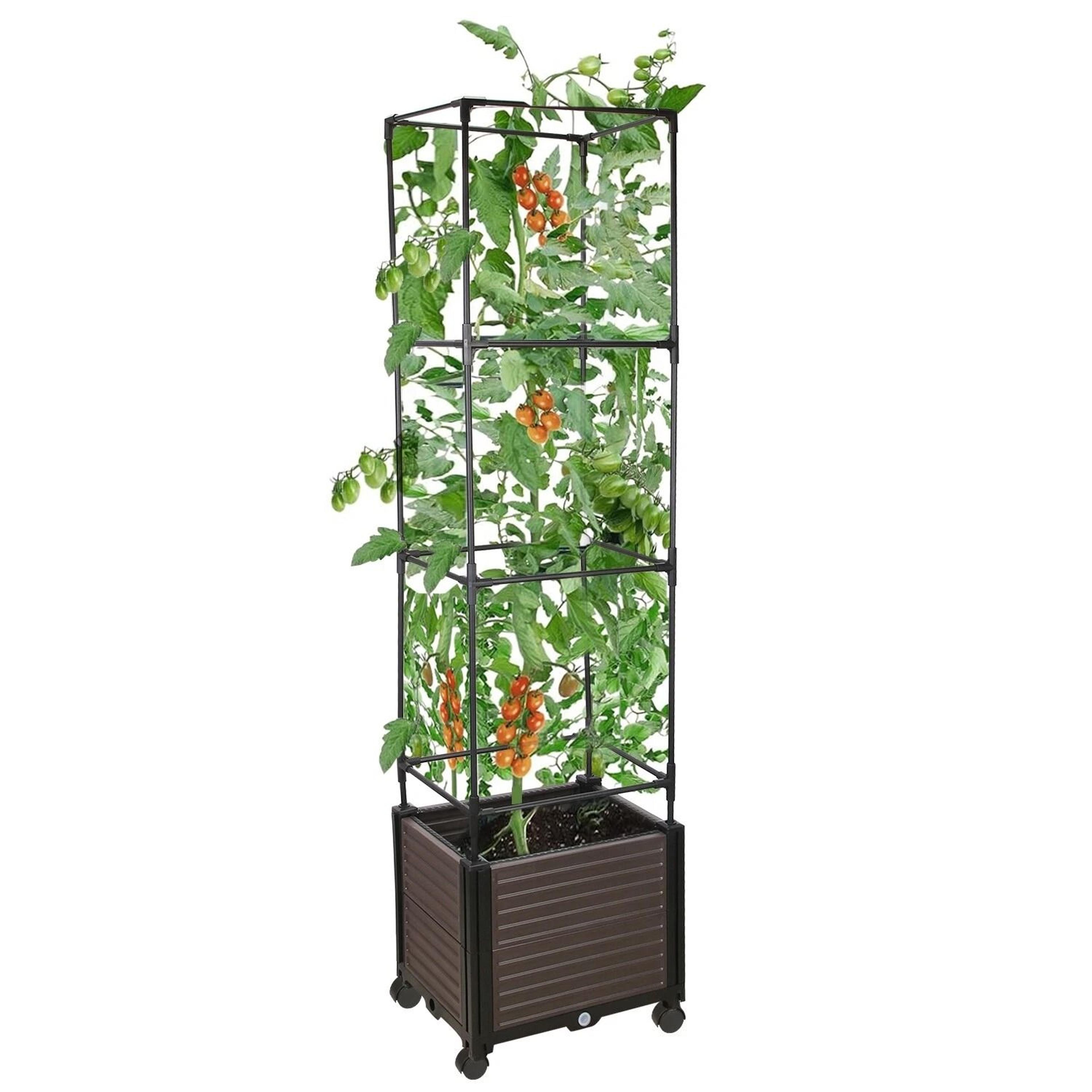 self-watering garden bed planter box, vertical plants bin with lockable wheels for easy yard mobility