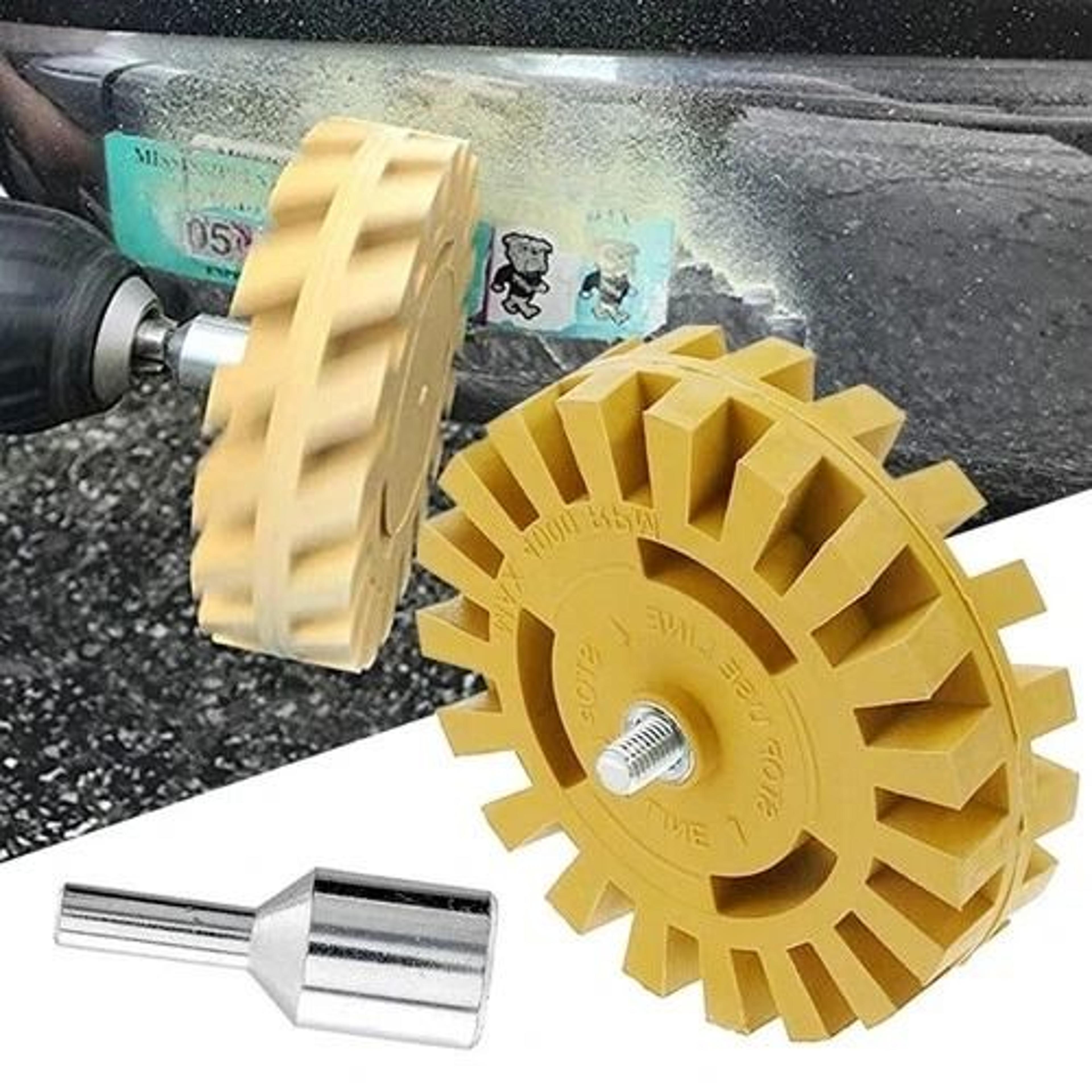 rubber pinstripe eraser wheel tool for drill - car decal remover removes adhesive & stickers