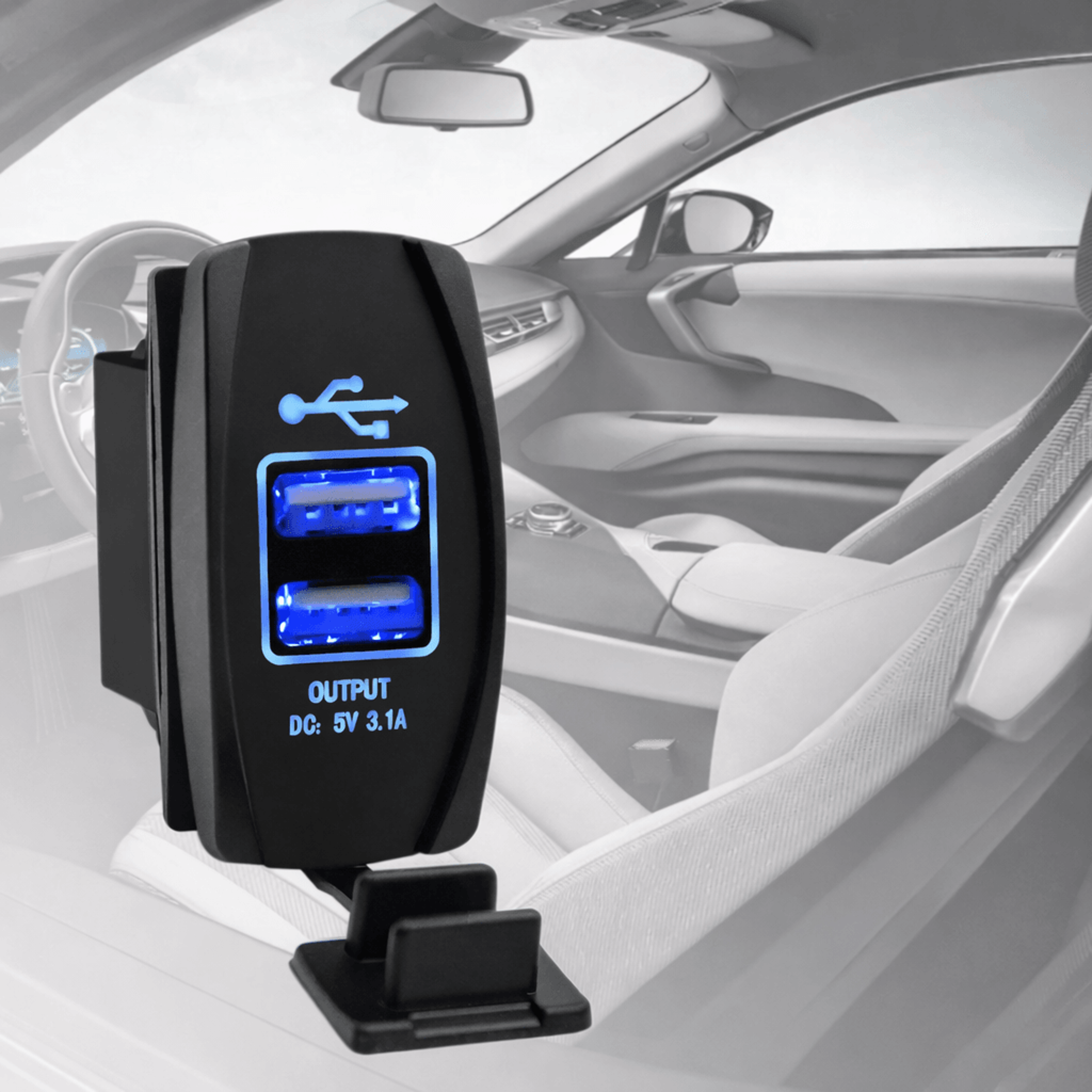 carling arb rocker switch, dual usb power charger, blue led light car boat marine power