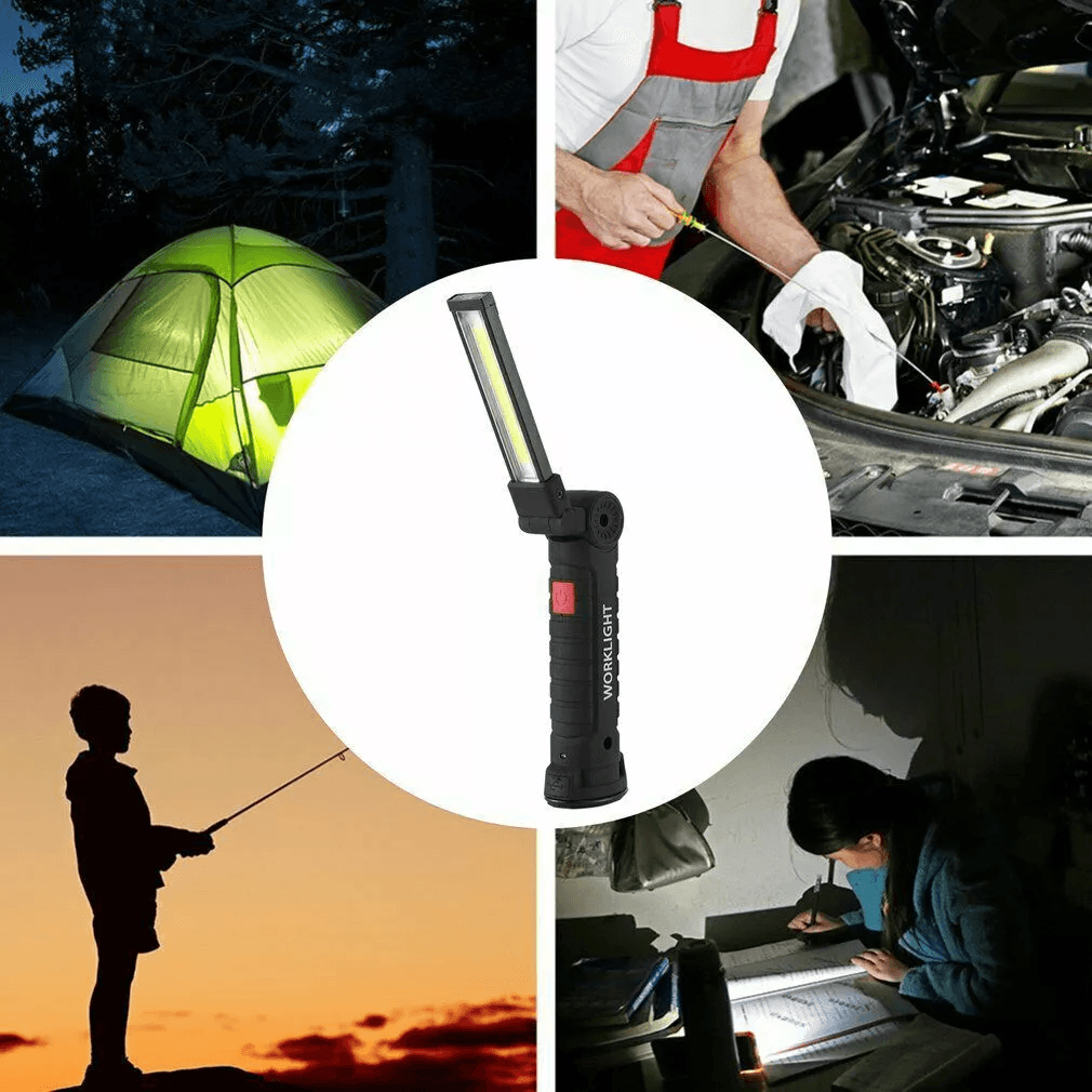 led work light lamp usb rechargeable cob flashlight torch, compact inspection light for garage camping