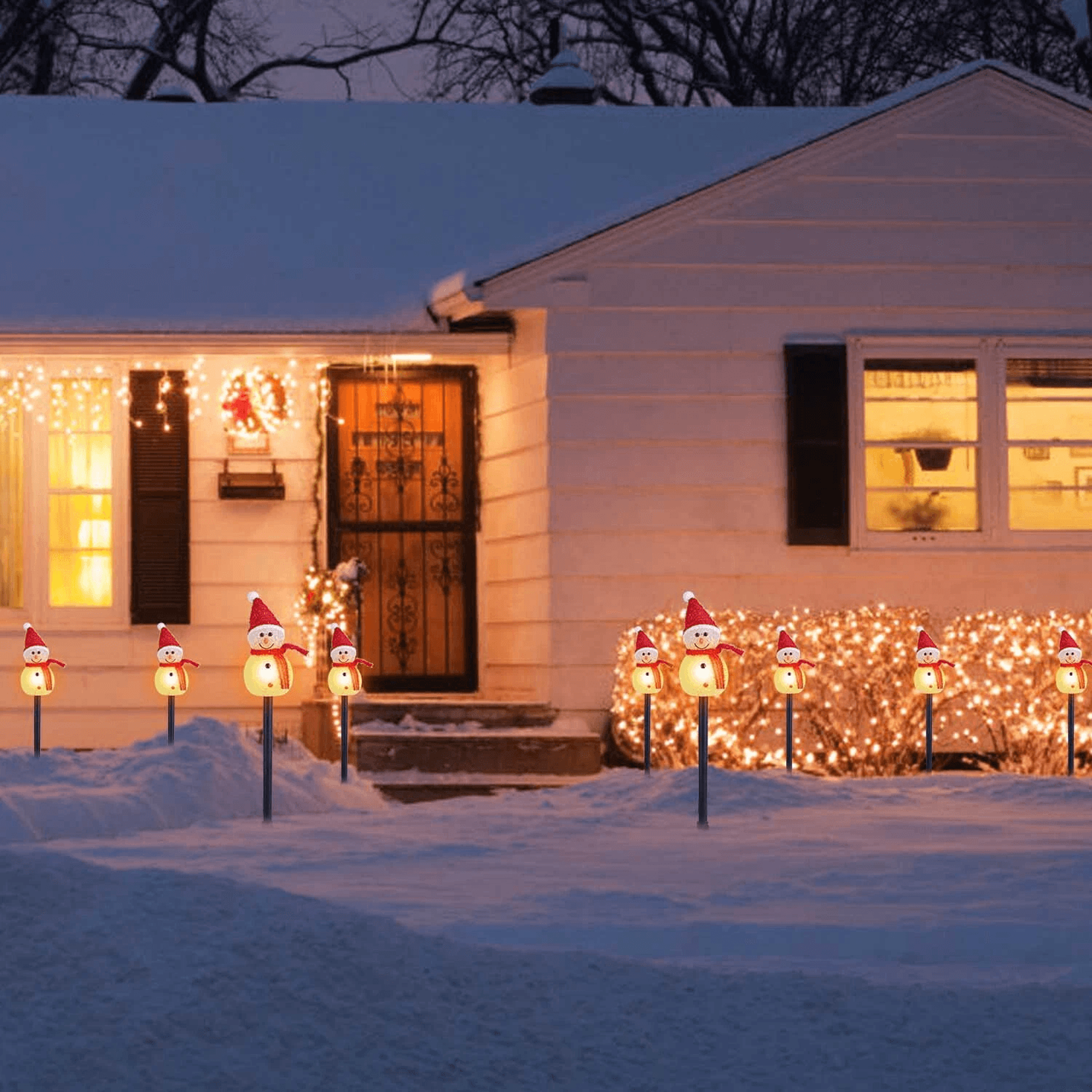 christmas yard patio led lights, solar garden stakes, snowmen waterproof outdoor decor