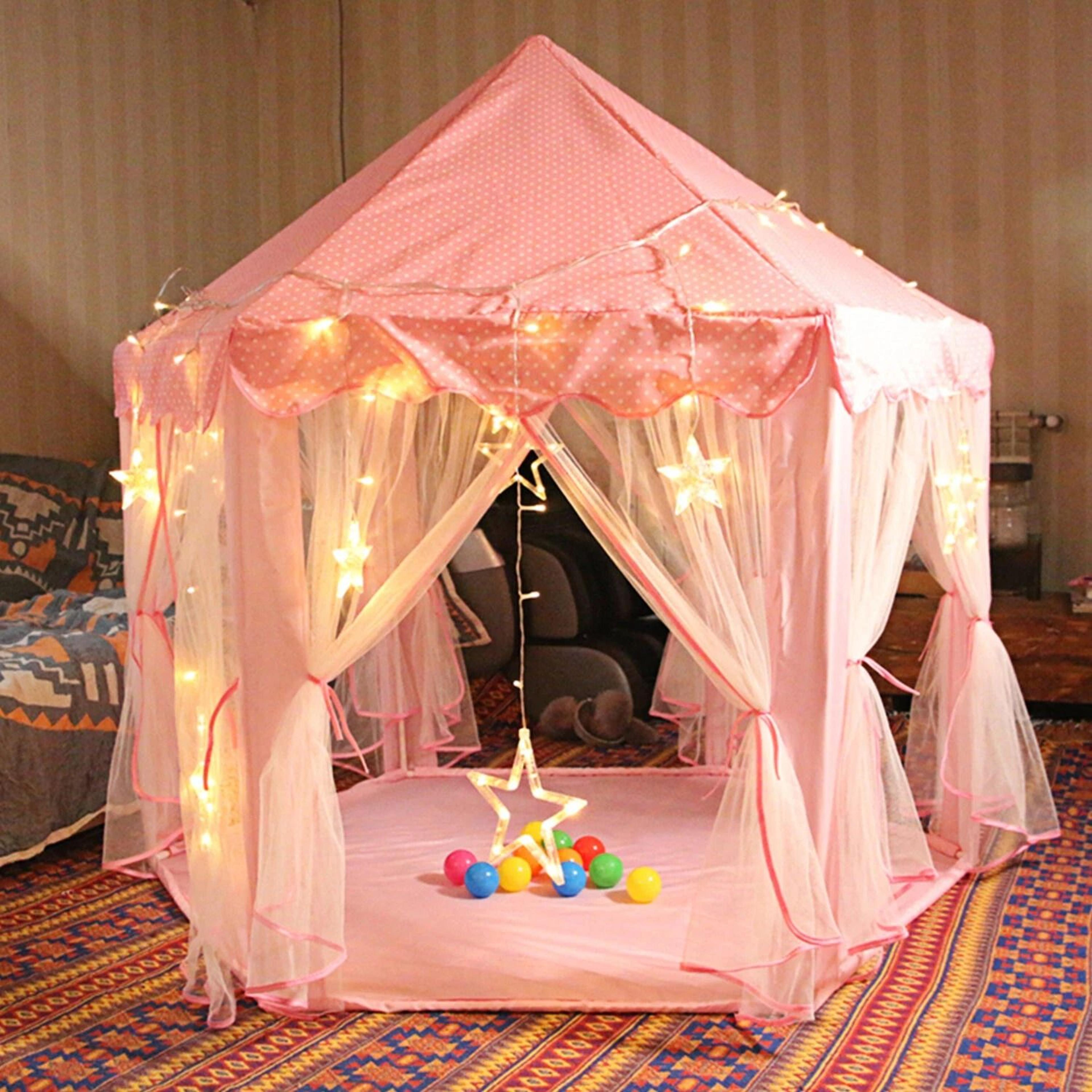 pink girls princess castle play tent, large indoor playhouse, outdoor gift for kids