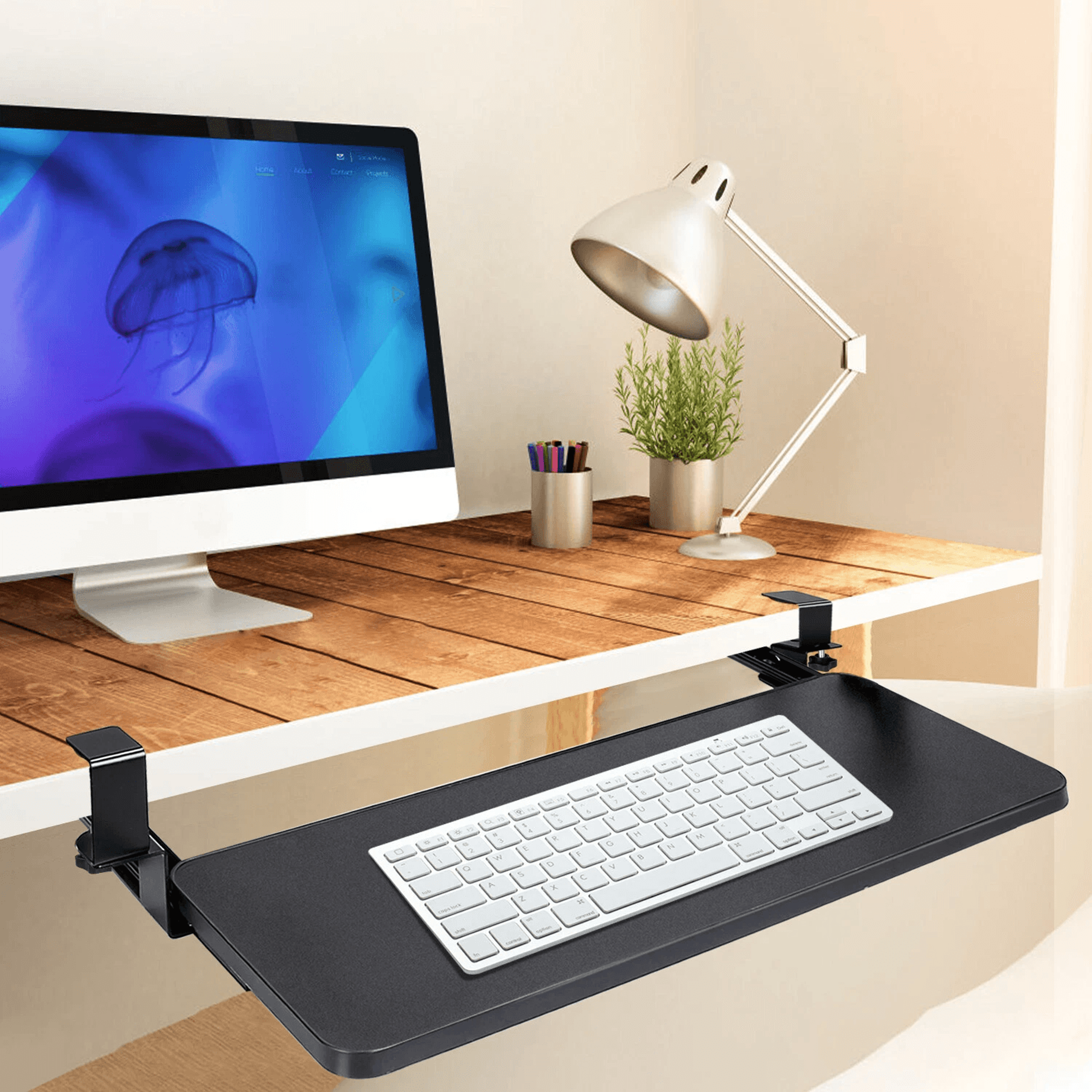 under desk pull out keyboard tray, adjustable keyboard, mouse tray w/c clamp for ergonomic desk setup