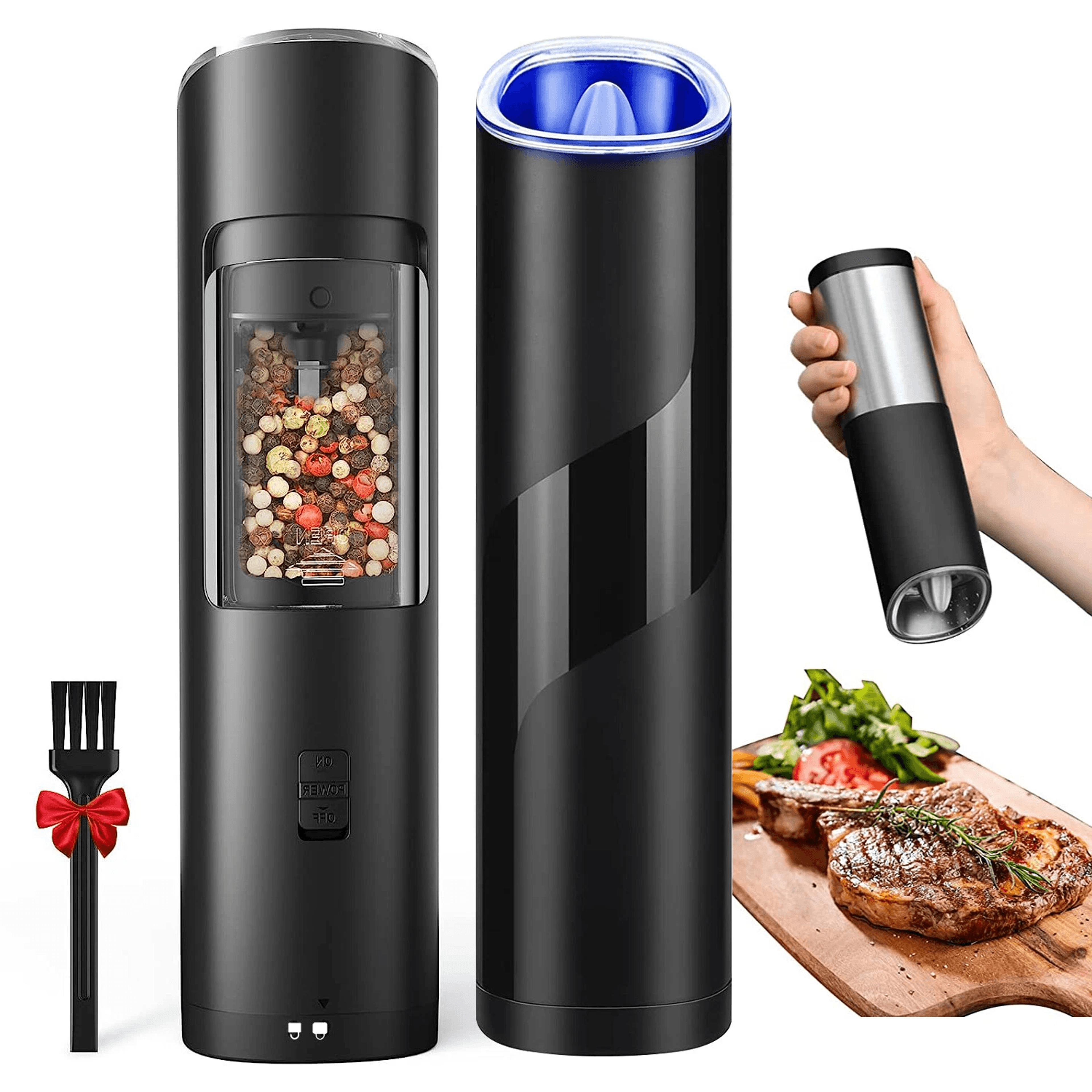 automatic gravity sensor electric salt or pepper grinder, adjustable coarseness for perfect seasoning