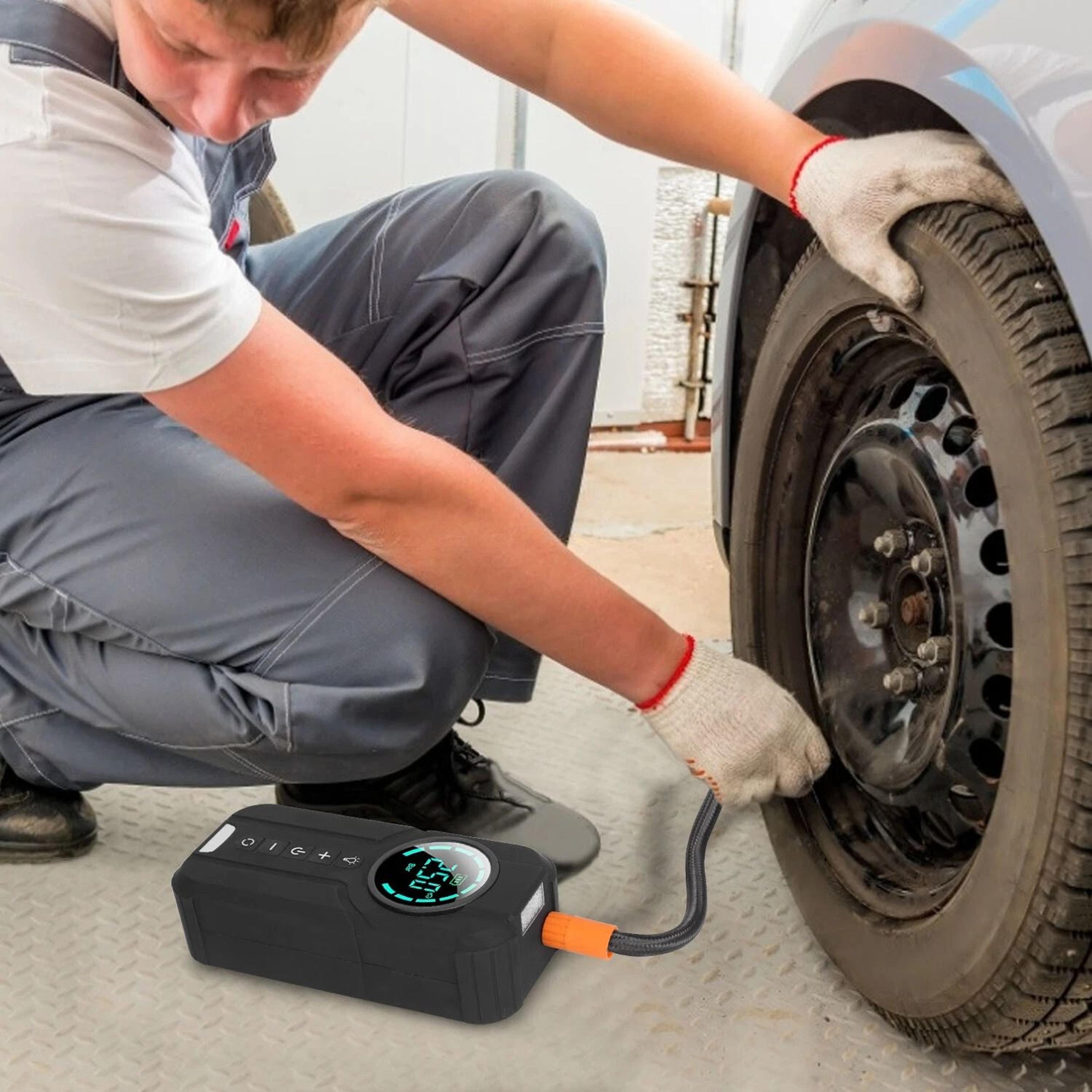 portable auto lcd tire inflator, electric car air pump compressor for easy tire inflation