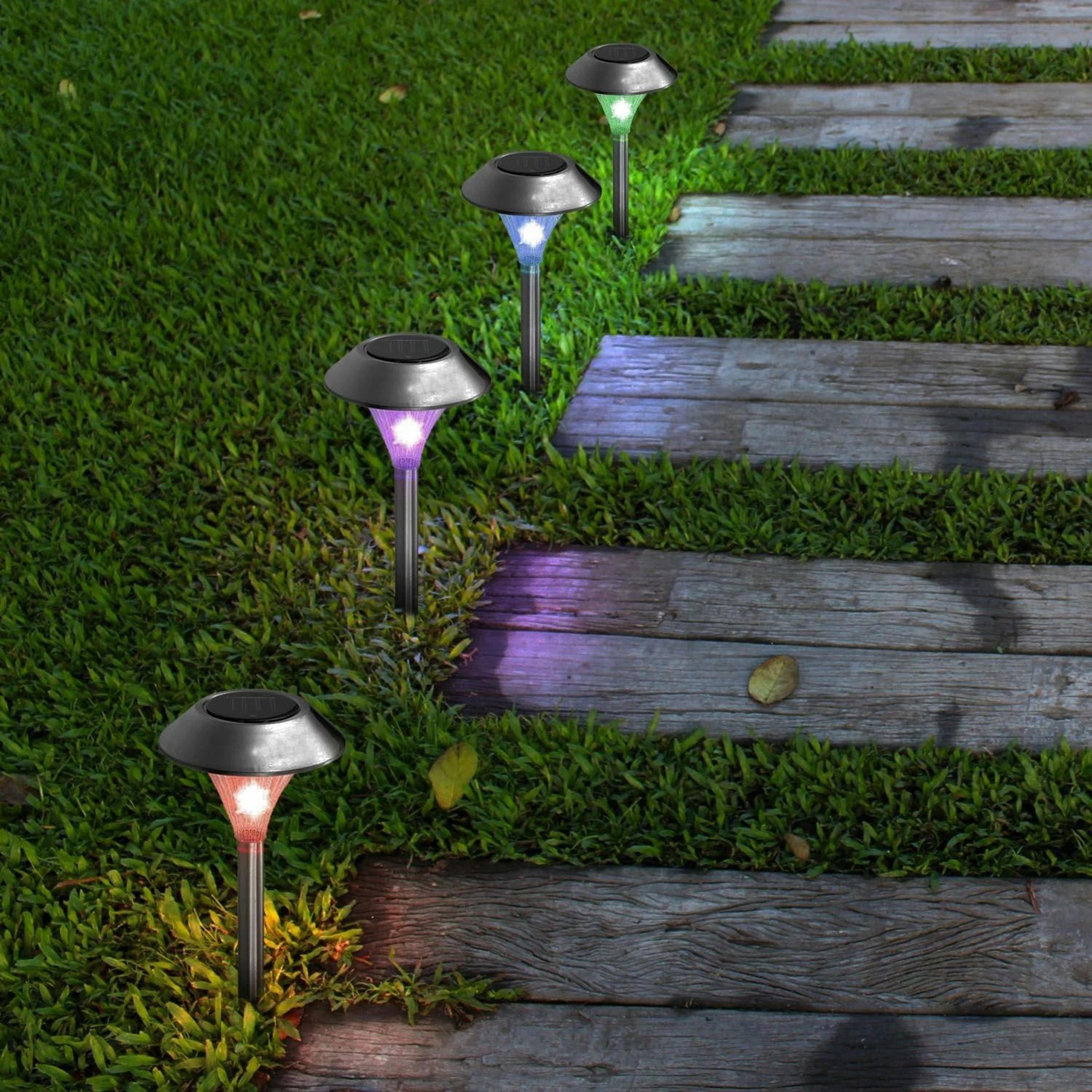 stainless steel solar power led garden lights, outdoor landscape path decor, waterproof lawn lighting