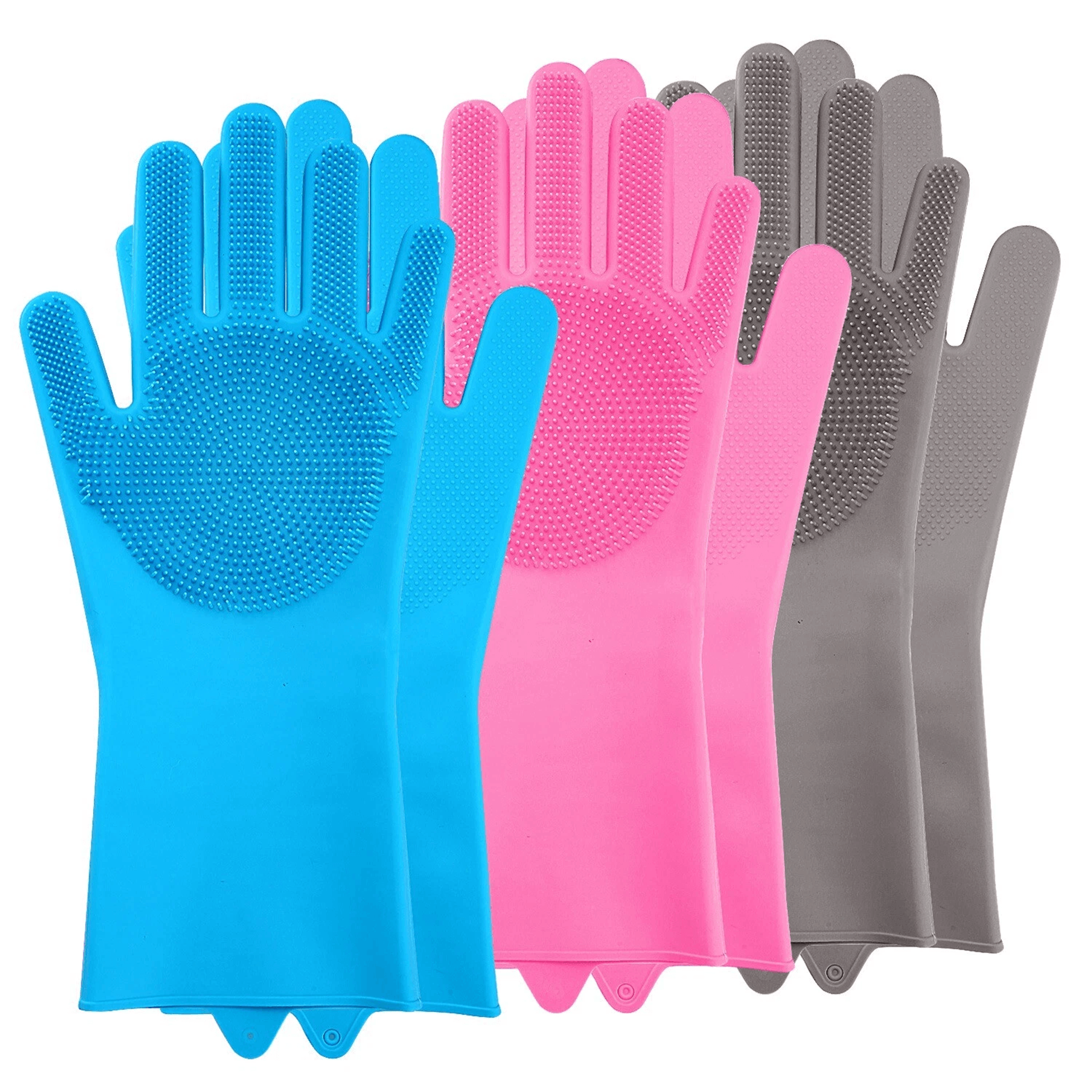 reusable magic silicone gloves for kitchen, dishwashing, car wash, cleaning pair