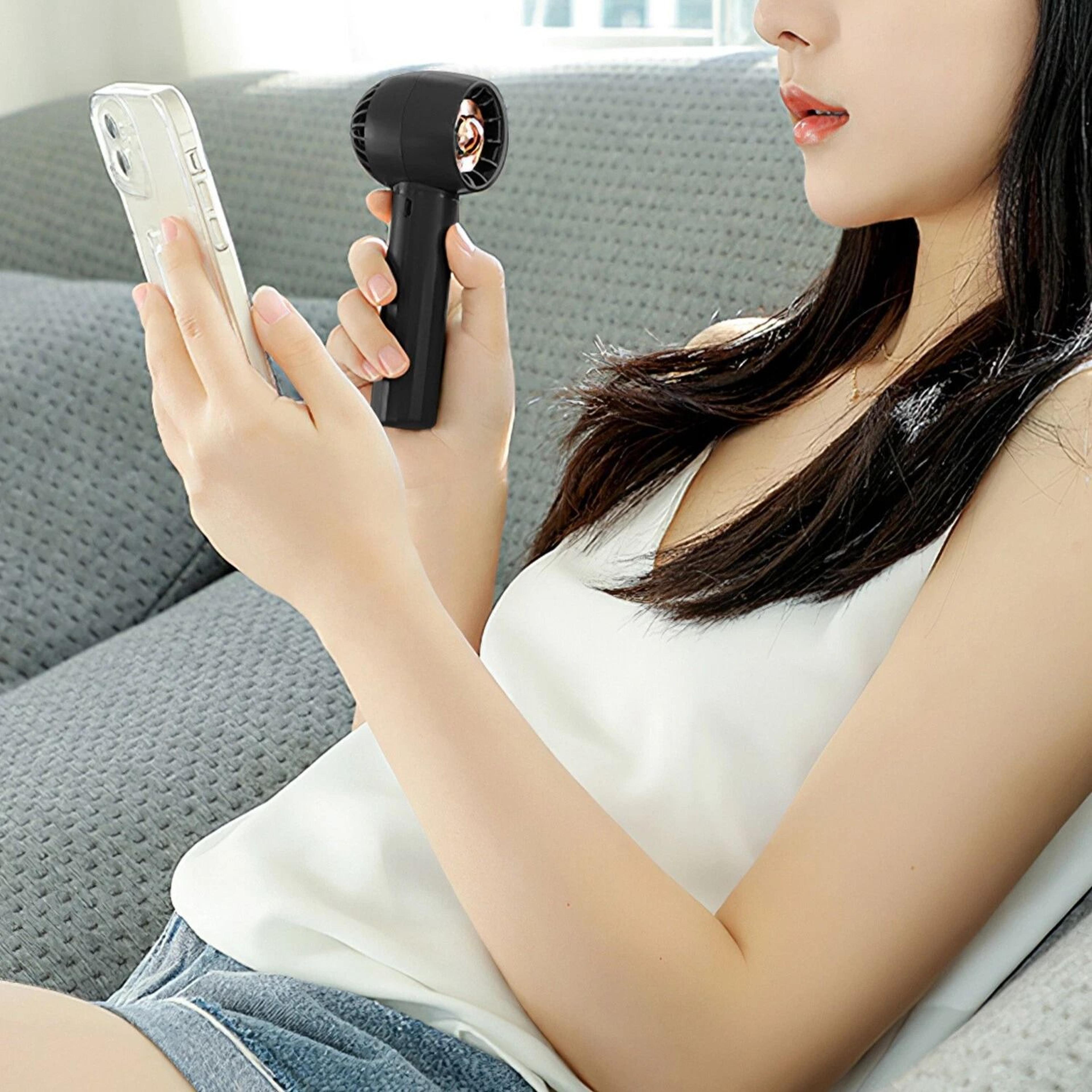 pocket size portable rechargeable handheld fan, handy desk fan with phone holder, usb fan for work, travel, and personal