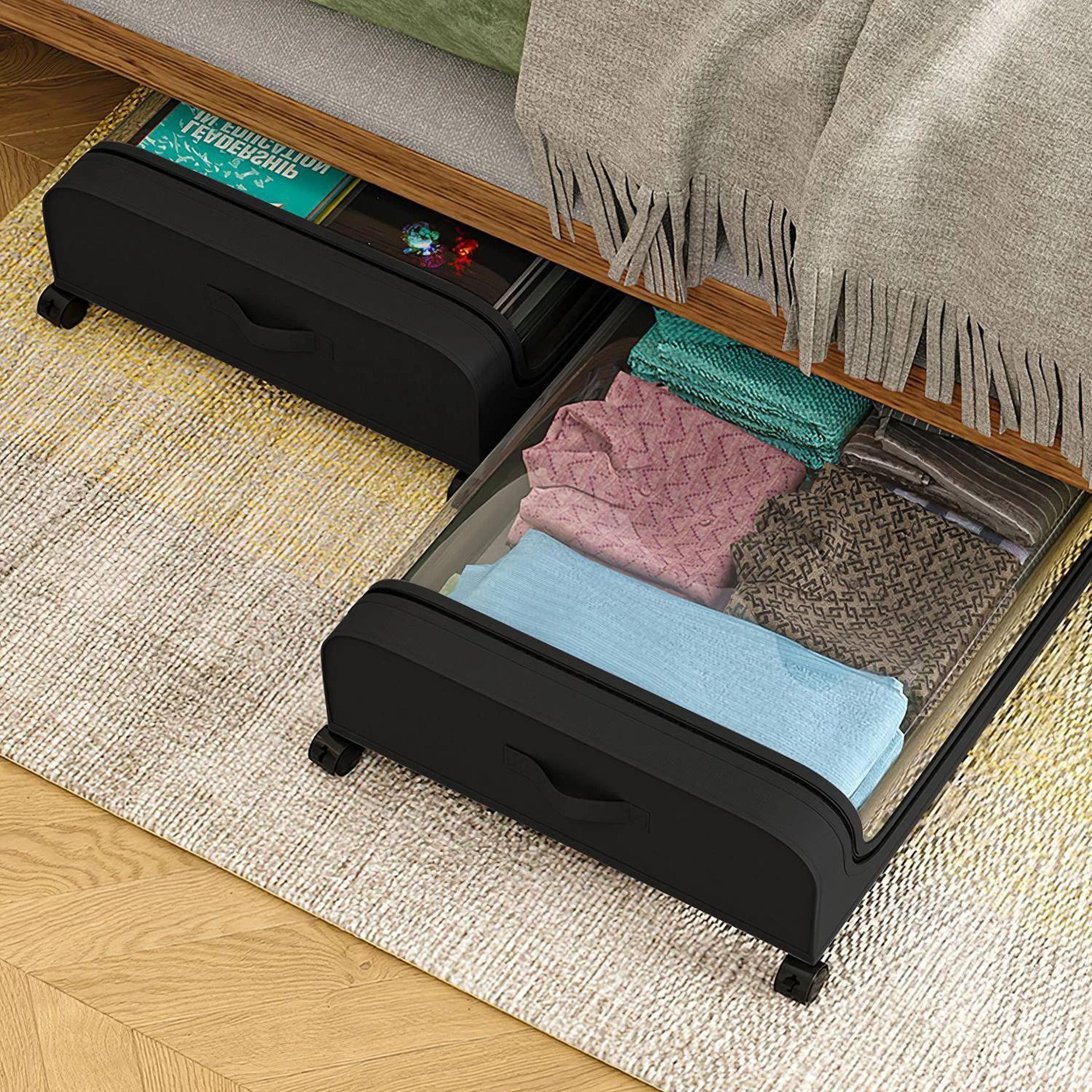 under bed storage organizer w/ zipper & wheels, clear lid - perfect for bedroom & closet organization