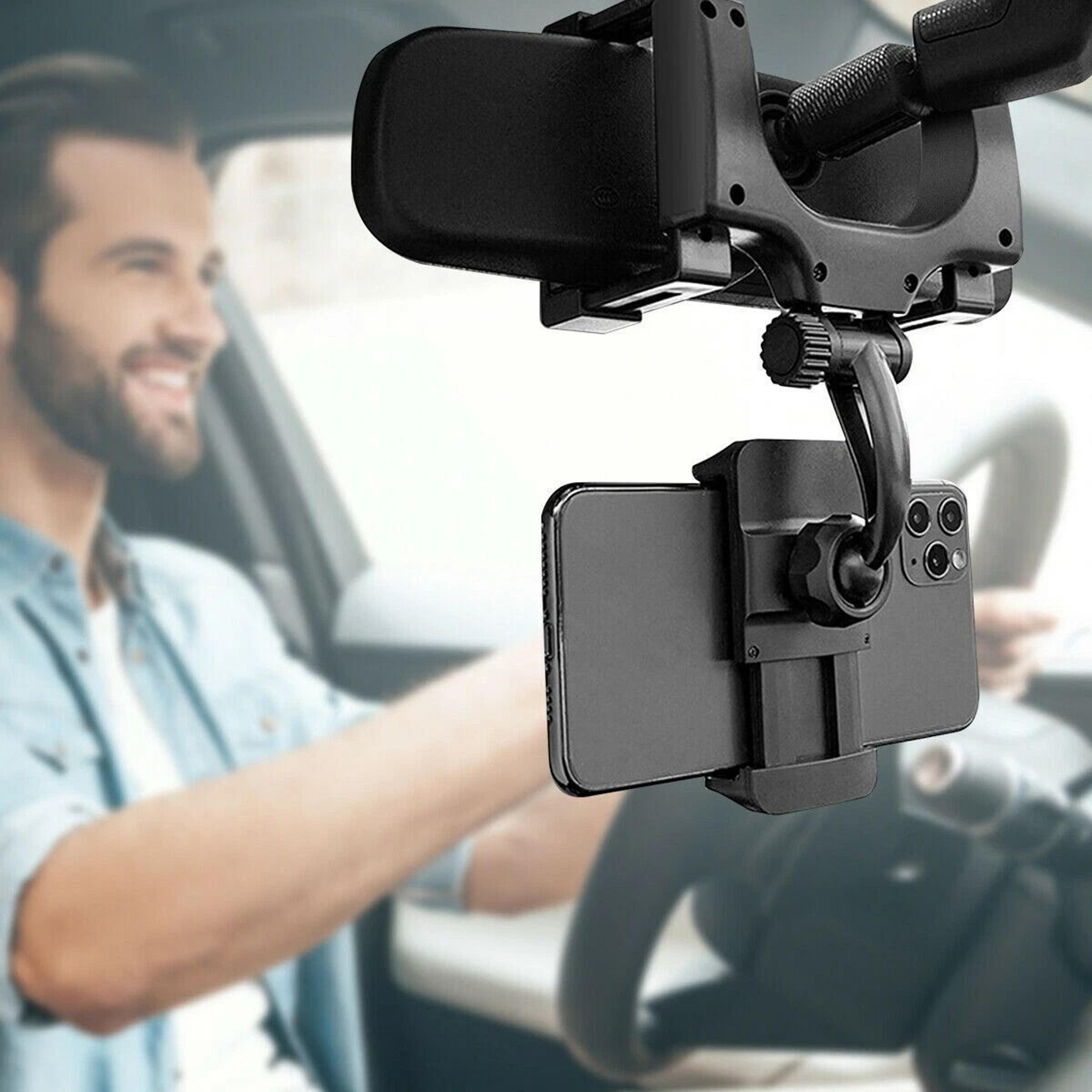 phone mount car rotatable, retractable rearview mirror phone holder for hands-free use