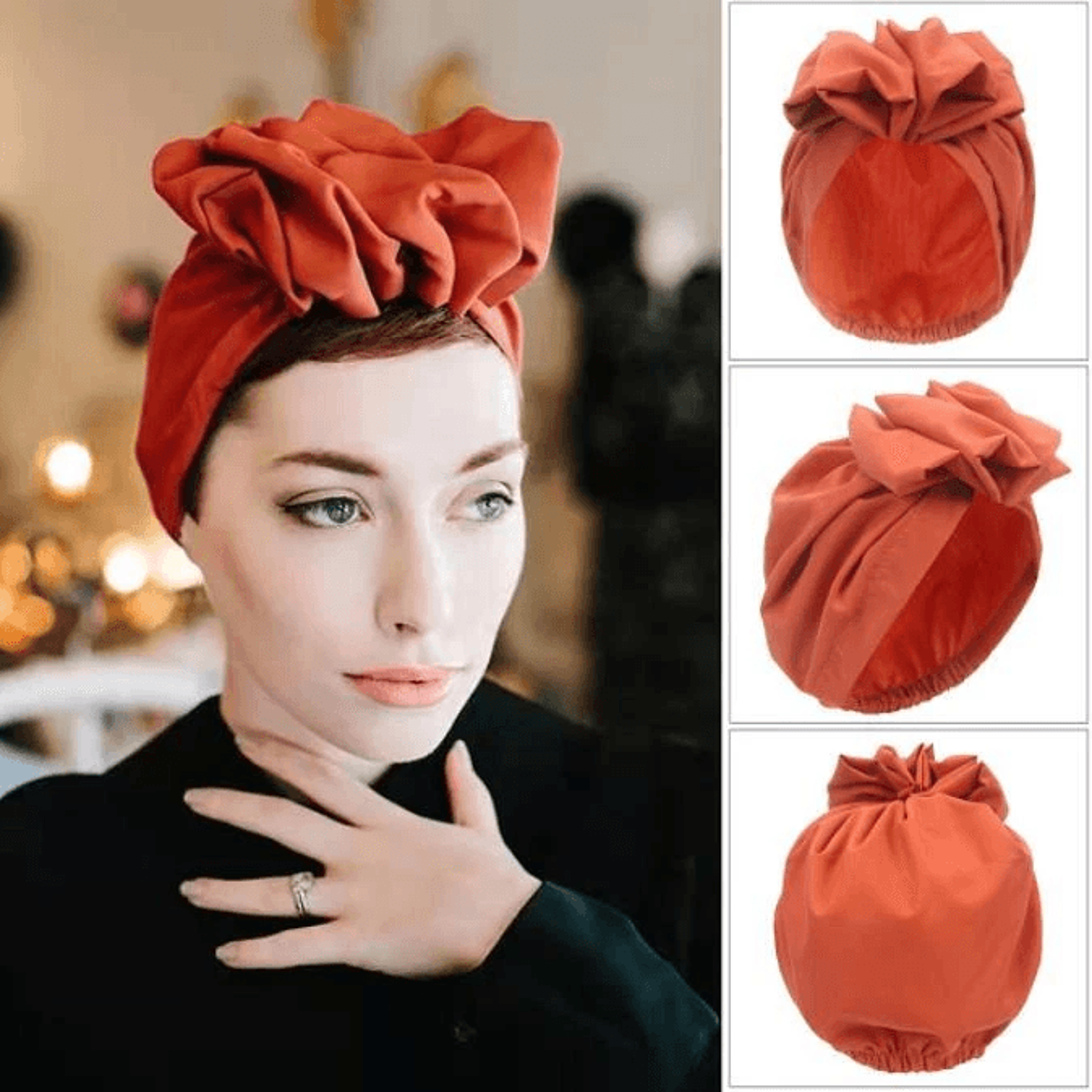 womens knot bow chemo hats, elastic hair loss cap, soft head wrap, turban for comfortable styling