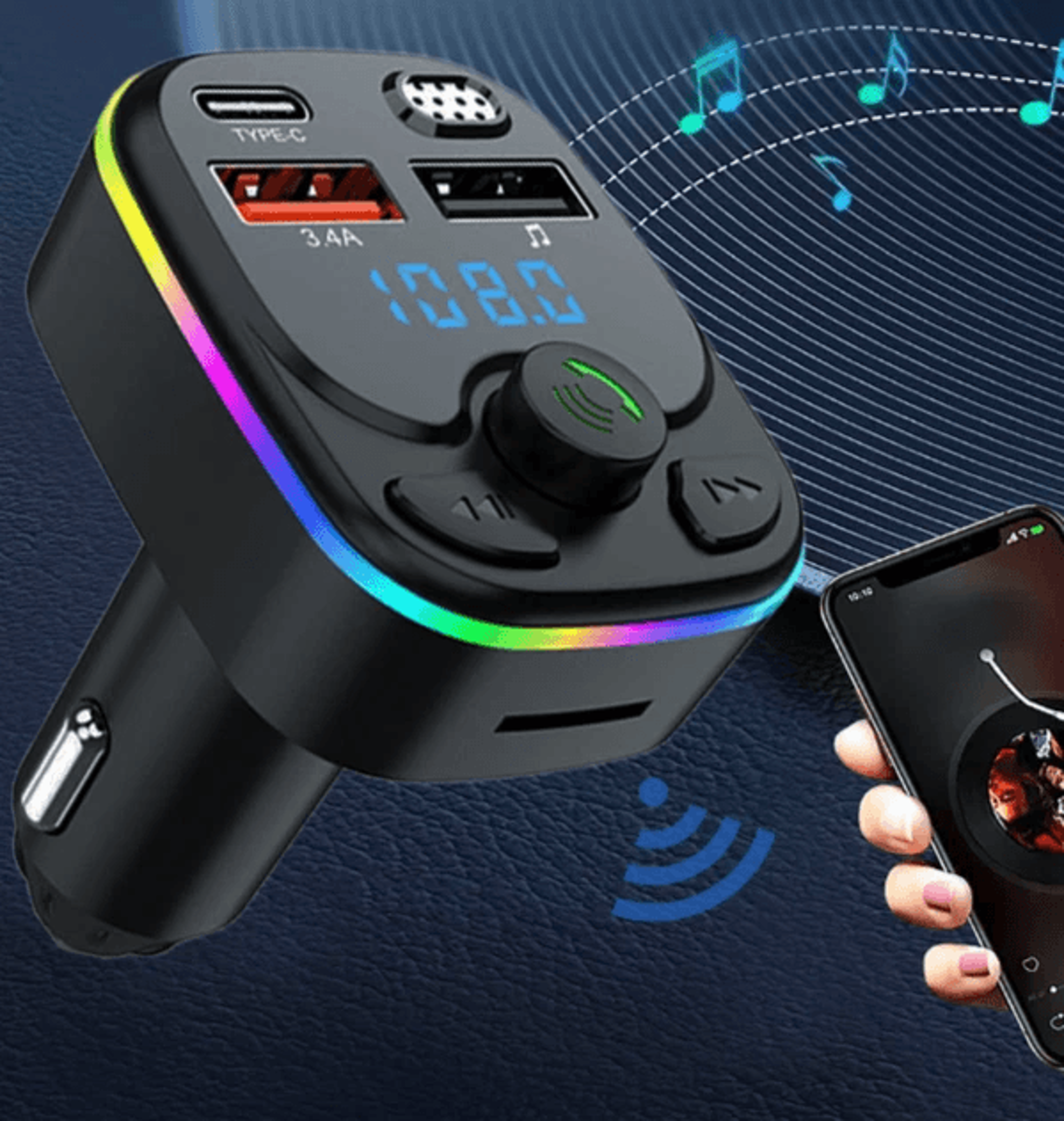 bluetooth car wireless fm transmitter adapter, usb pd charger, hands free, auto connectivity for music & calls