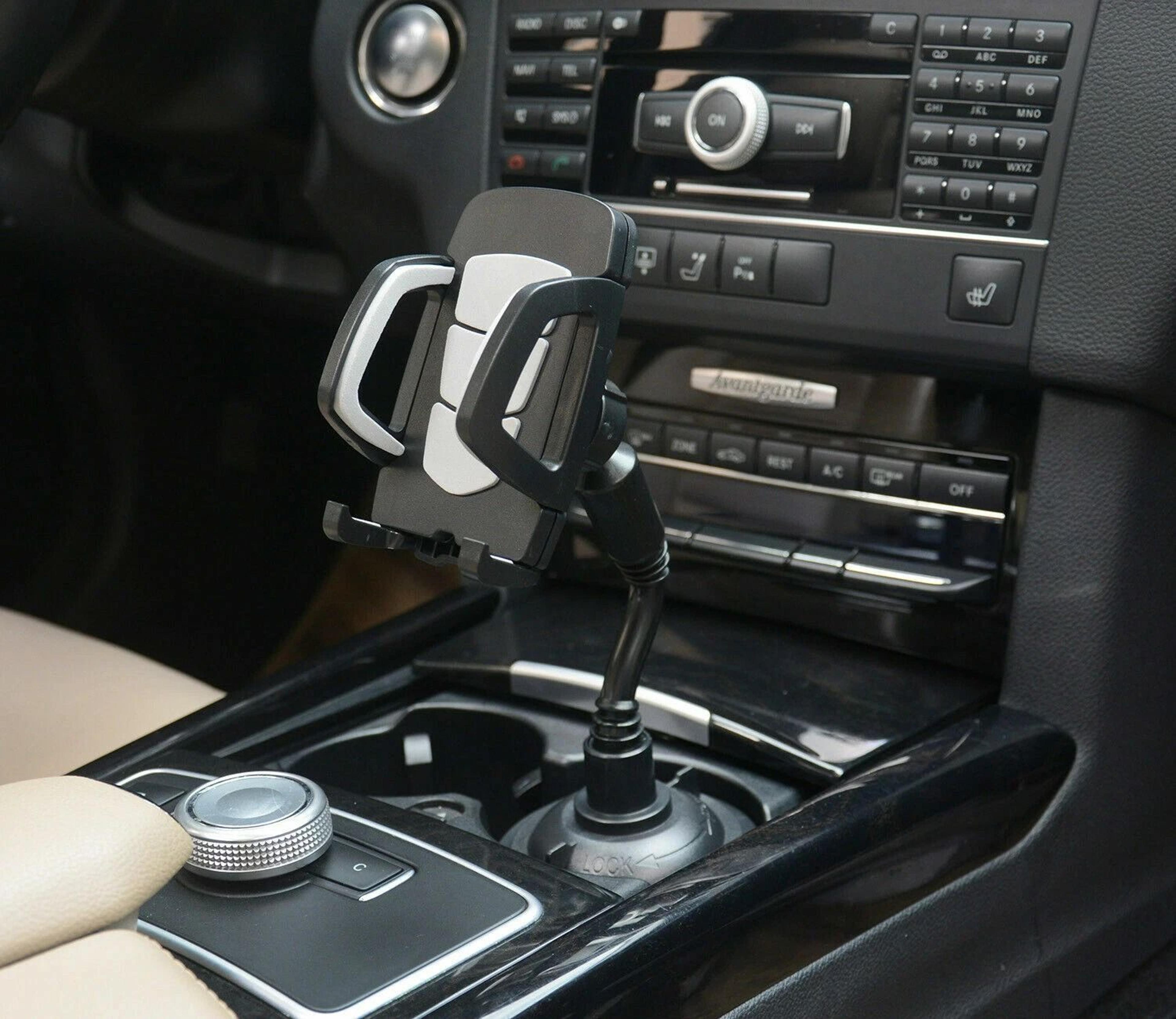 universal adjustable car mount gooseneck, cup holder cradle for cell phone mobile holder