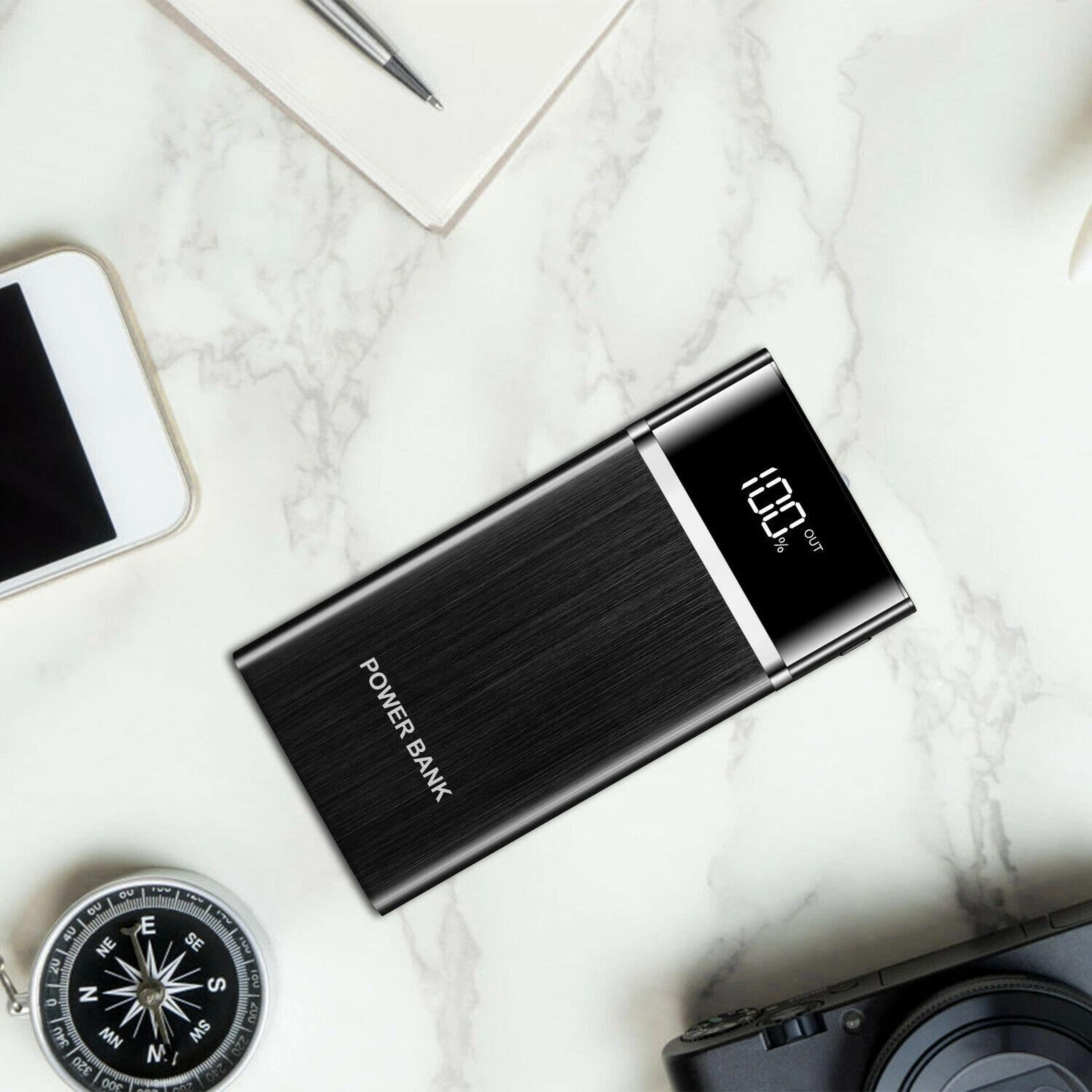 ultra thin superslim portable power bank, lcd led dual usb battery backup charger, perfect for fast charging