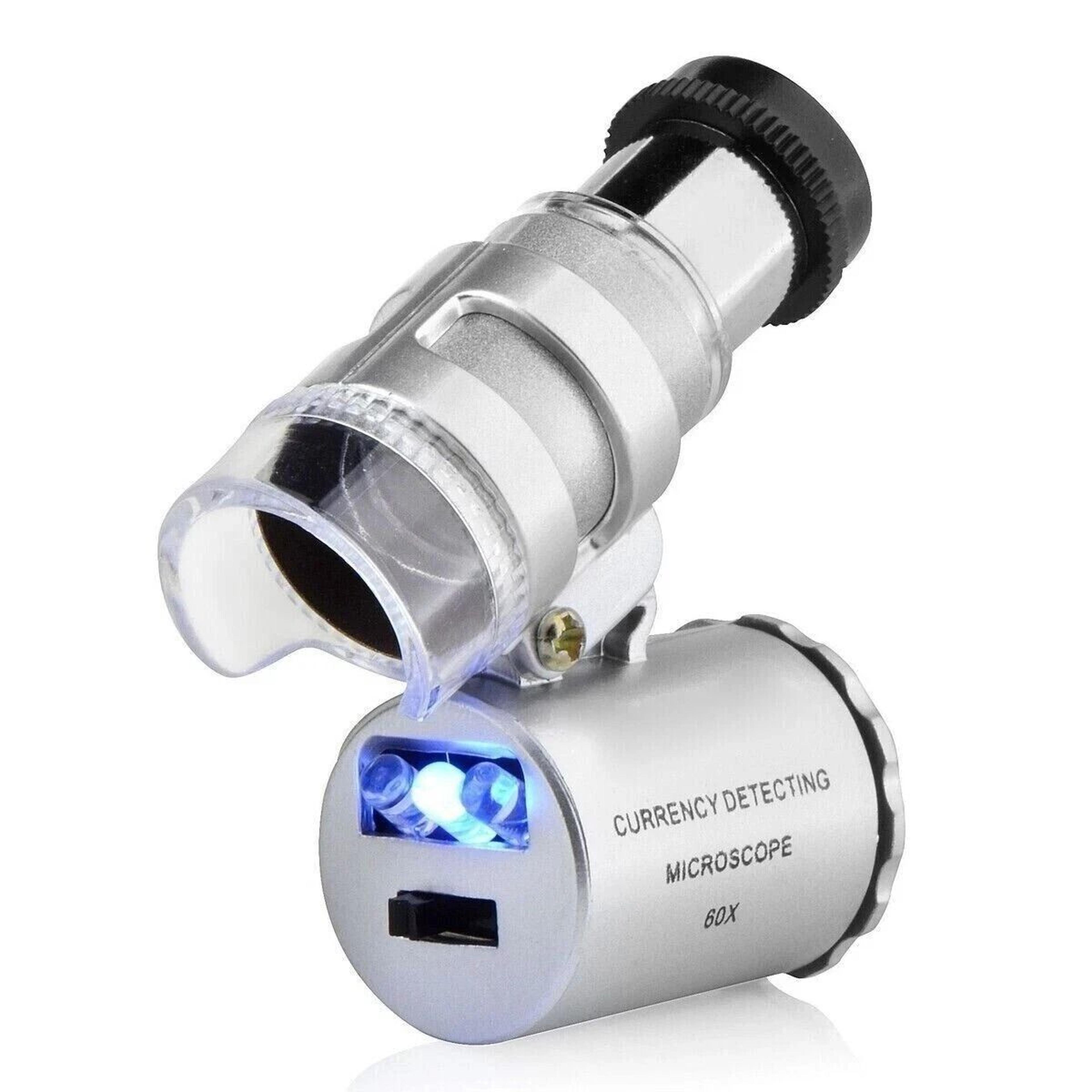 foldable jewelers eye loupe, magnifier with bright led light, illuminated in stylish gold