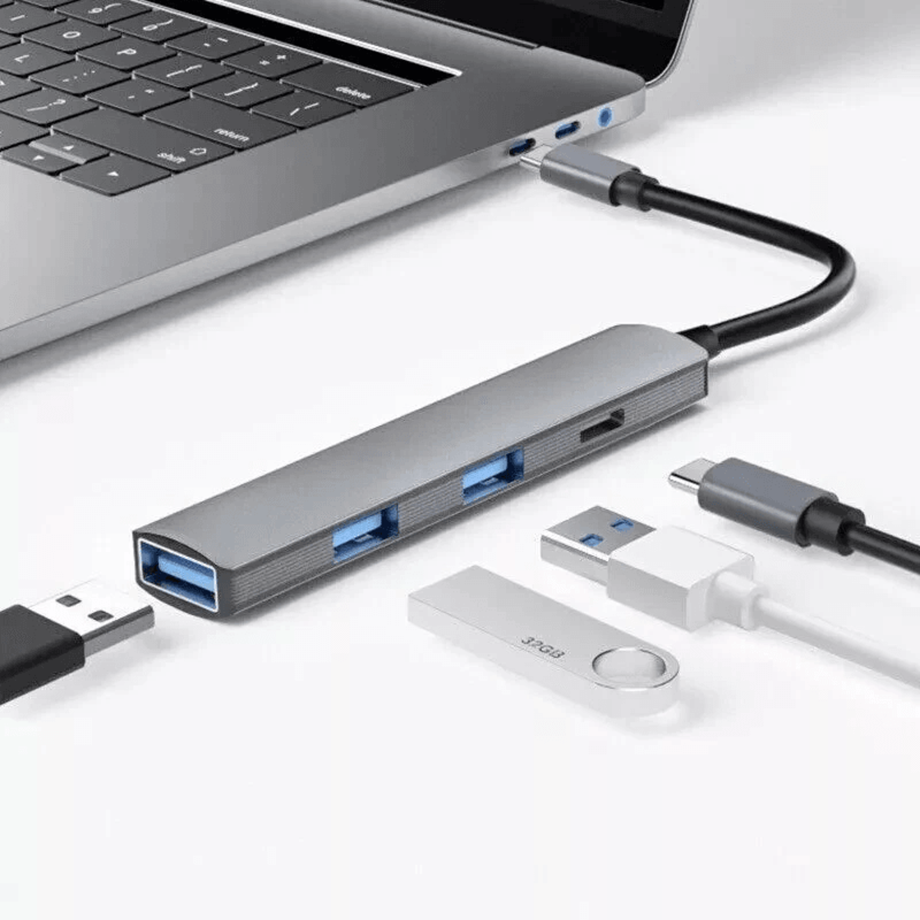4-port usb c hub adapter, high-speed multi usb splitter for pc, laptop, macbook - fast and efficient