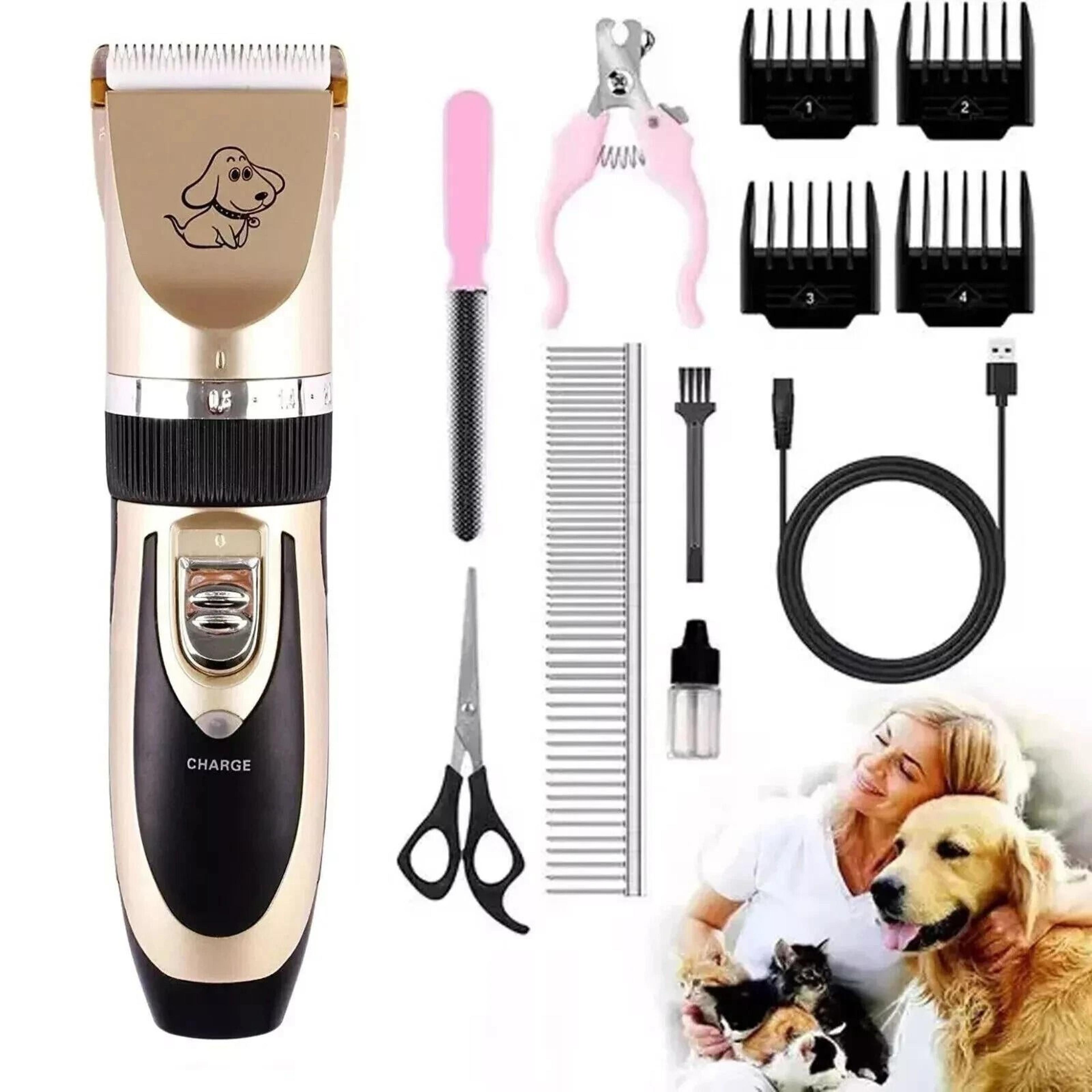 rechargeable cordless electric hair clipper trimmer set, dog cat pet grooming kit for effortless grooming