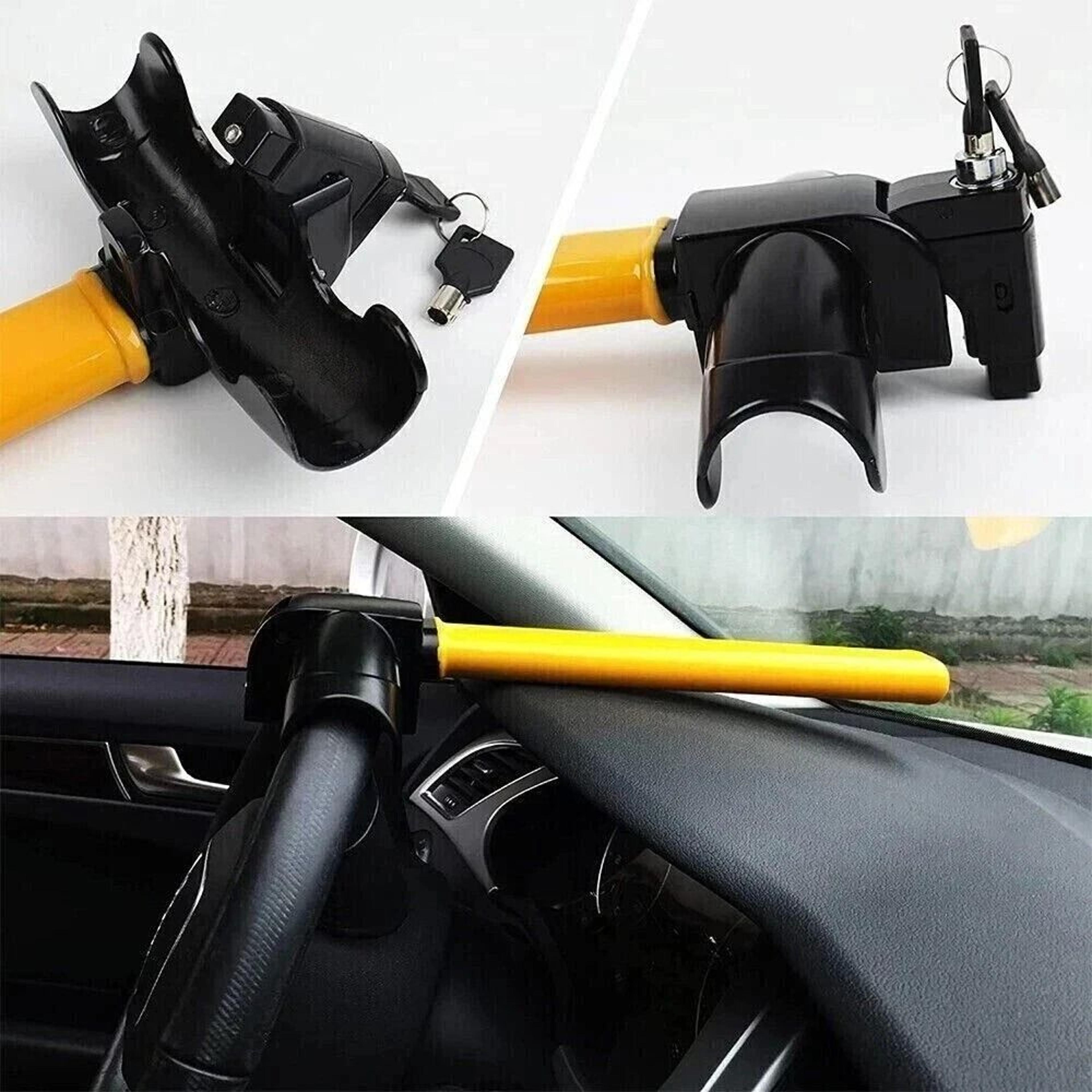 universal car steering wheel lock, twin hooks anti theft, secure your van, truck, suv with ease